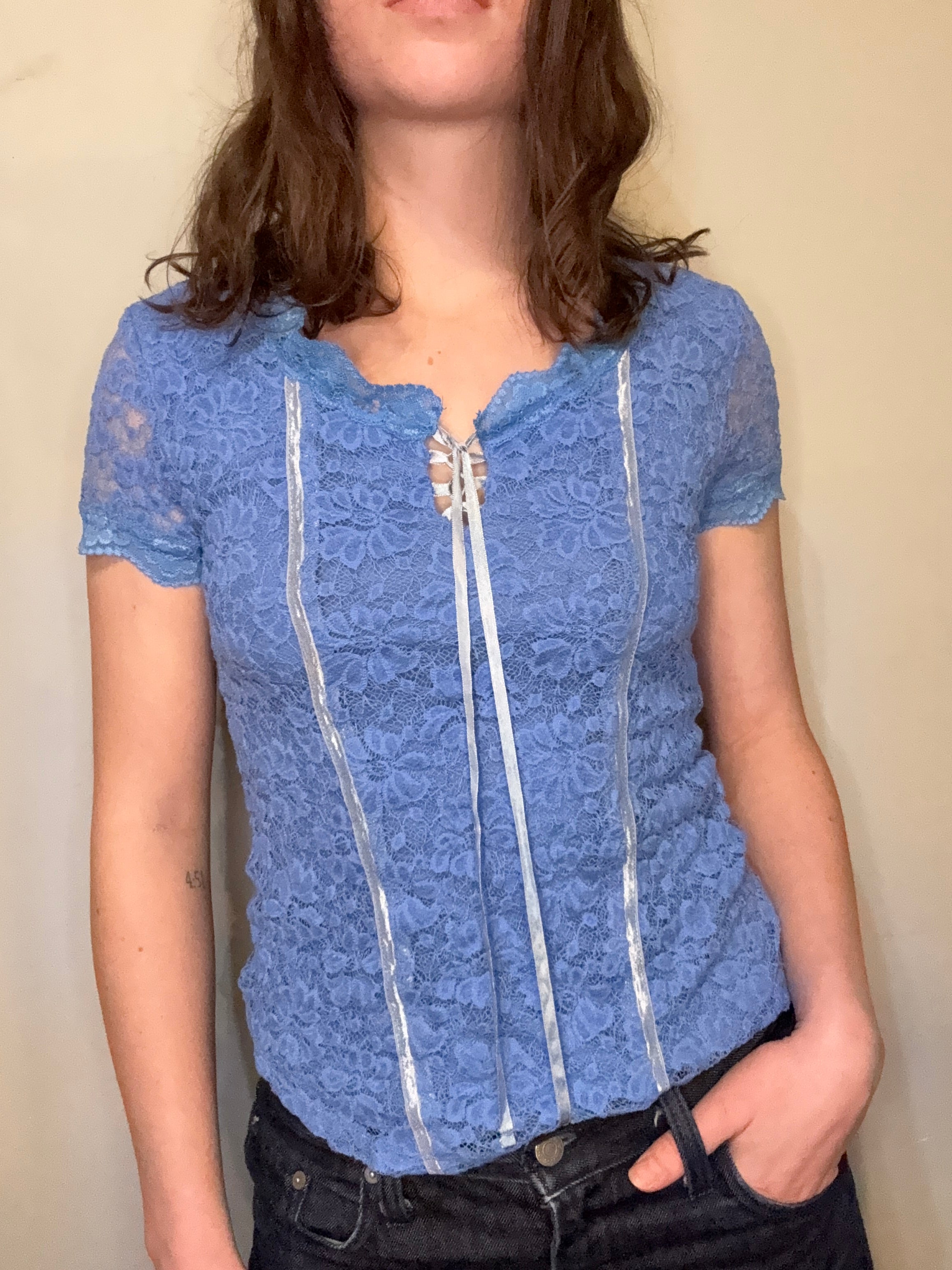 Vintage Blue Lace Top┃Size M