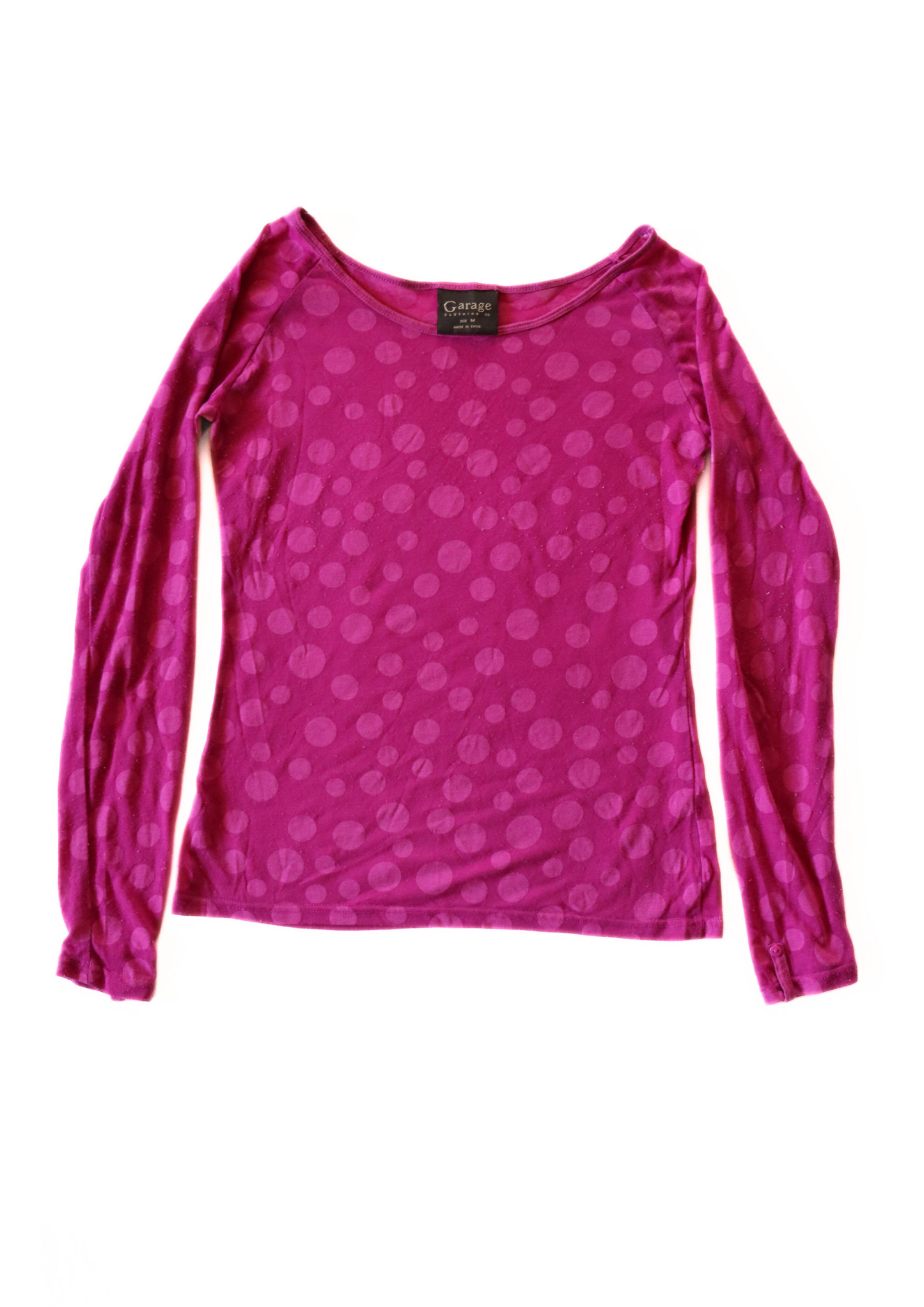 Vintage Sheer Pink Polka Dot Longsleeve┃Size M