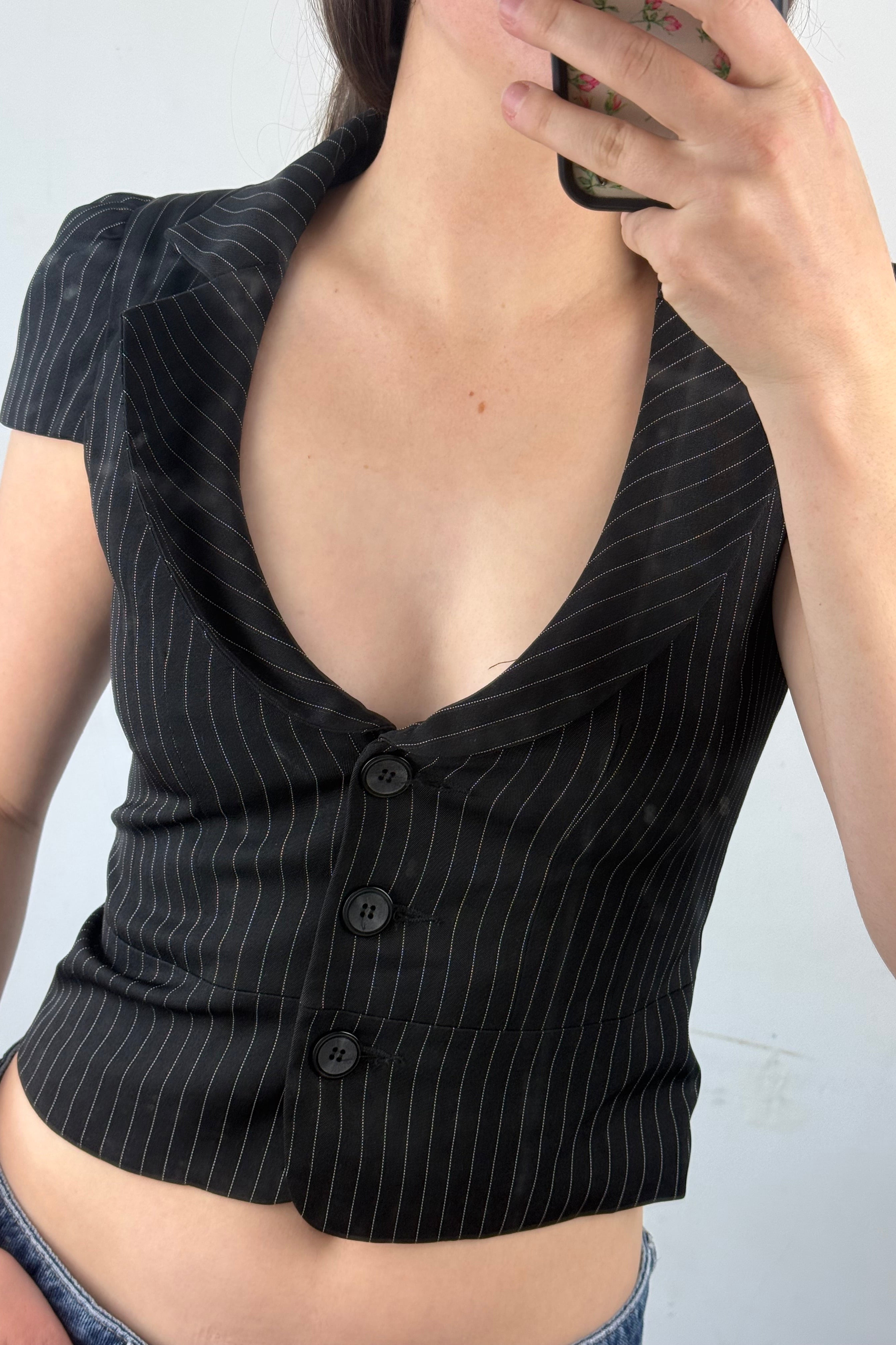 Pinstripe V Neck Top | Size 10