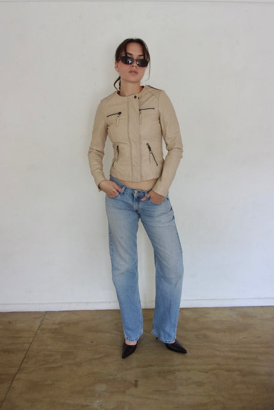 Vintage Beige Leather Jacket┃Size 6