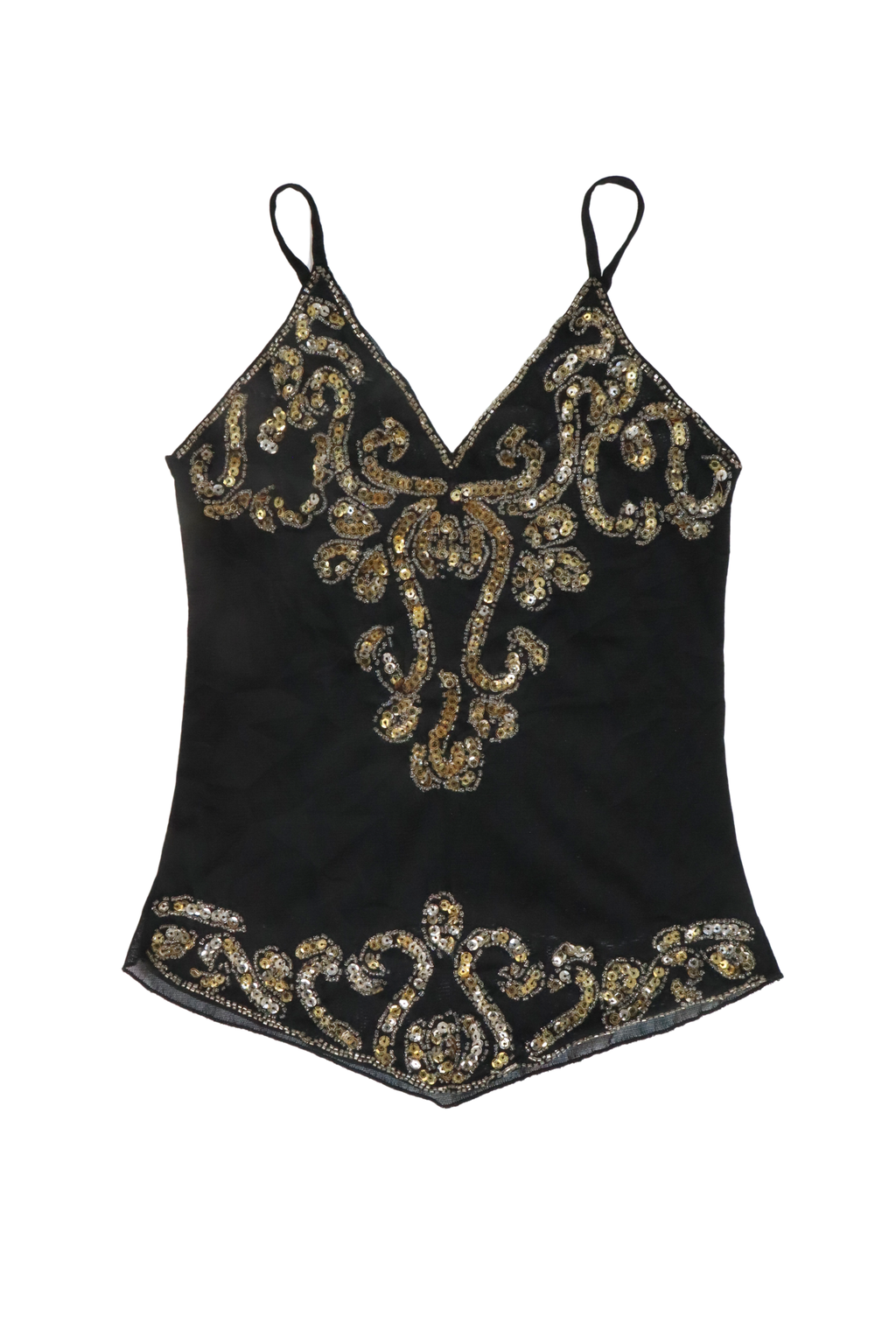 90s Black and Gold Sequin Singlet