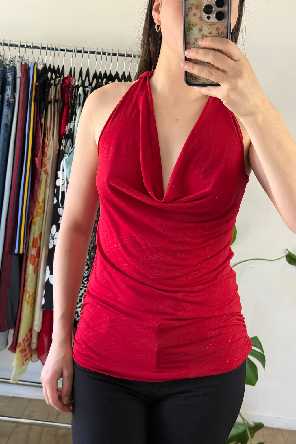 Red Cowl Neck Singlet