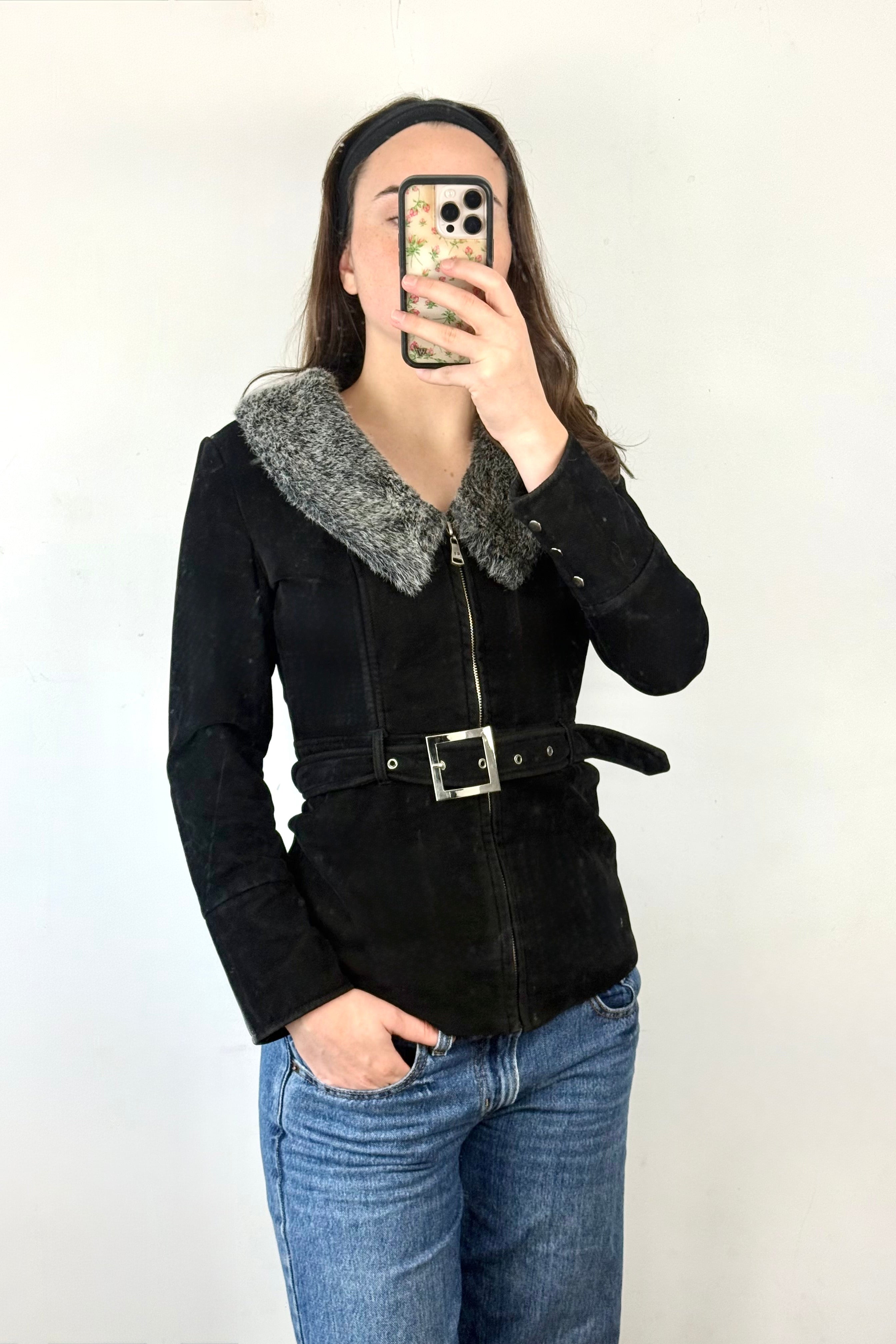 Vintage Black Belted Jacket | Size 8