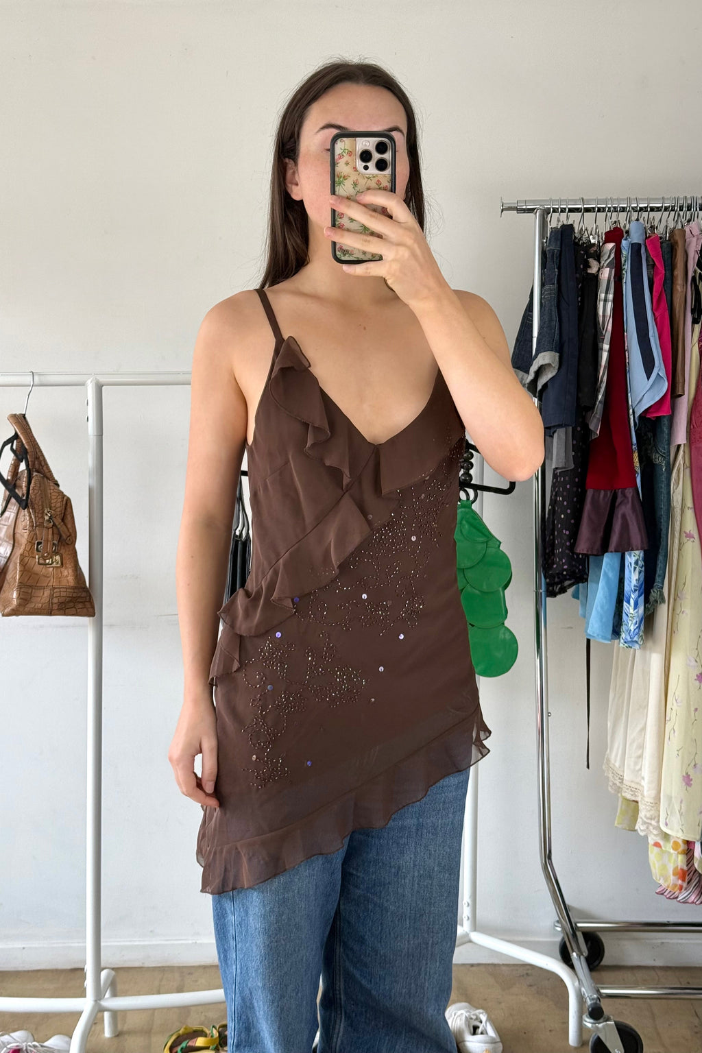 Vintage Brown Chiffon Singlet┃Size 10