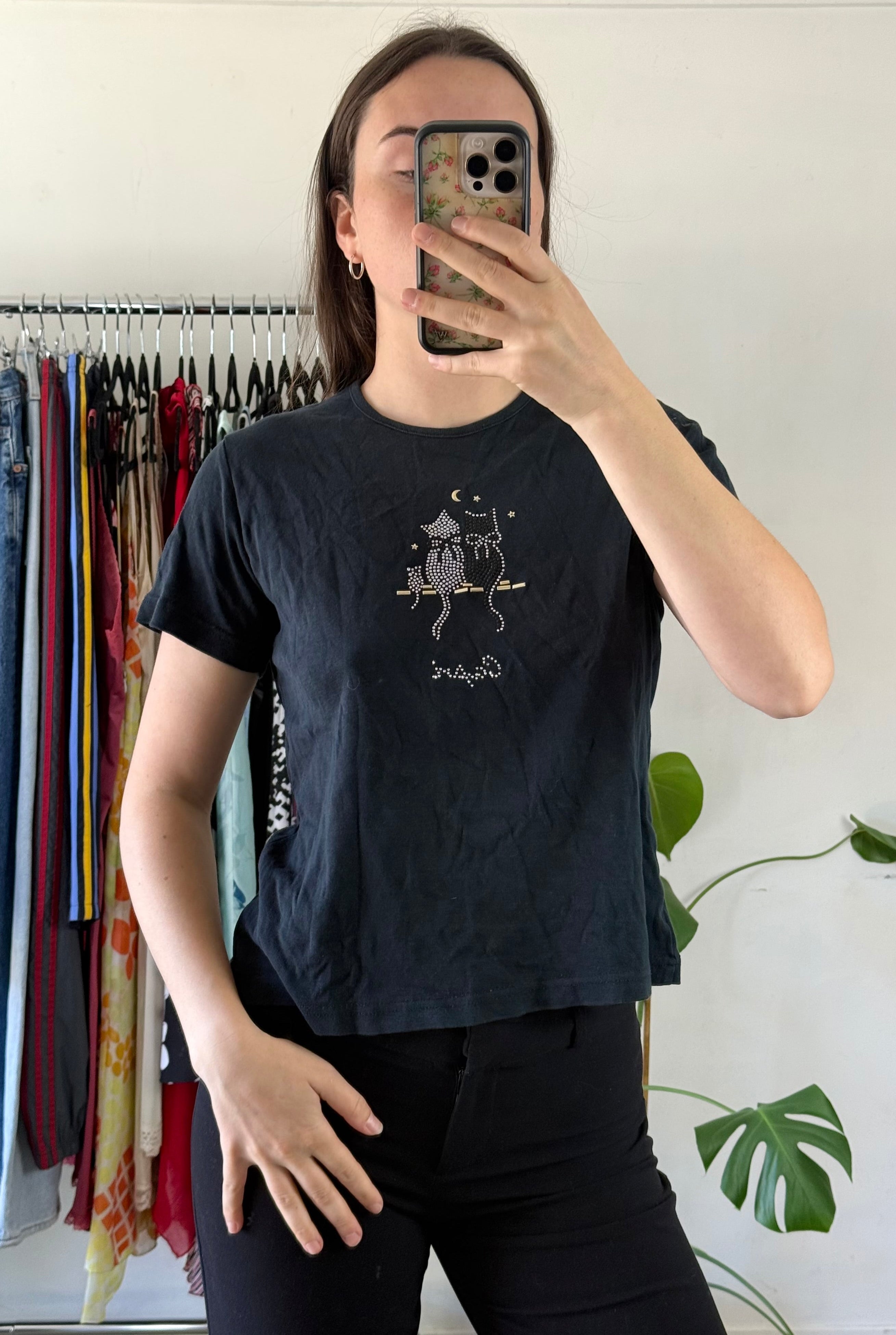Y2K Cat Baby Tee┃Size L