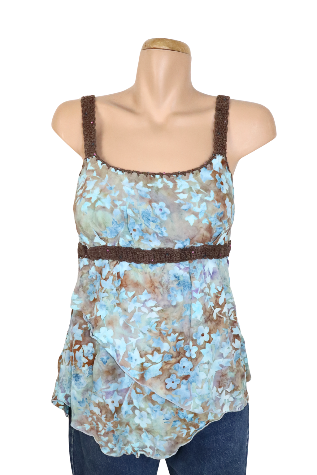 Blue and Brown Crochet Singlet┃Size M