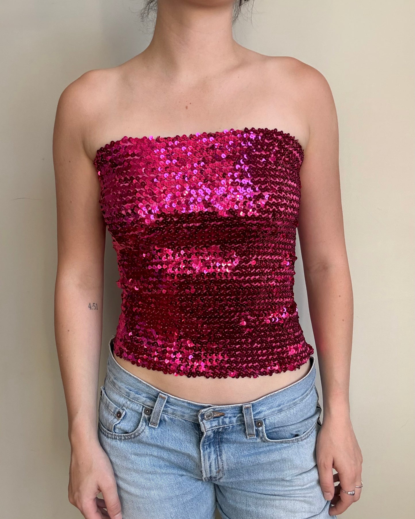 Pink Sequin Boobtube Top