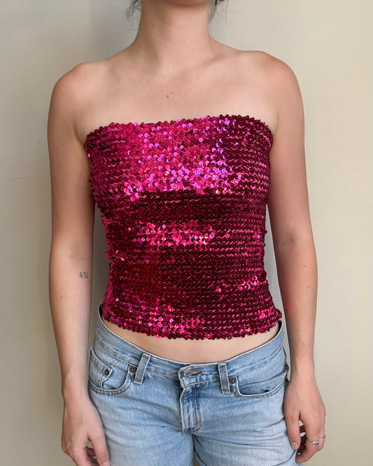 Pink Sequin Boobtube Top