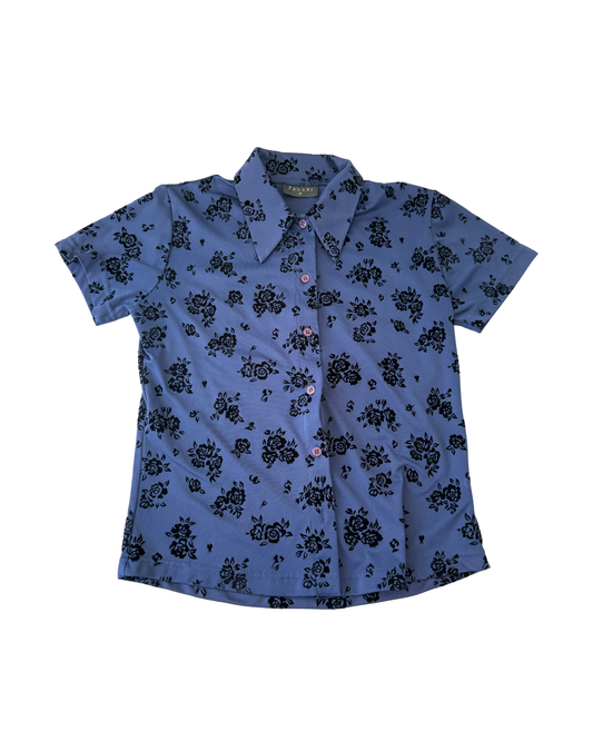 Vintage Blue and Black Pagani Floral Shirt┃Size 10