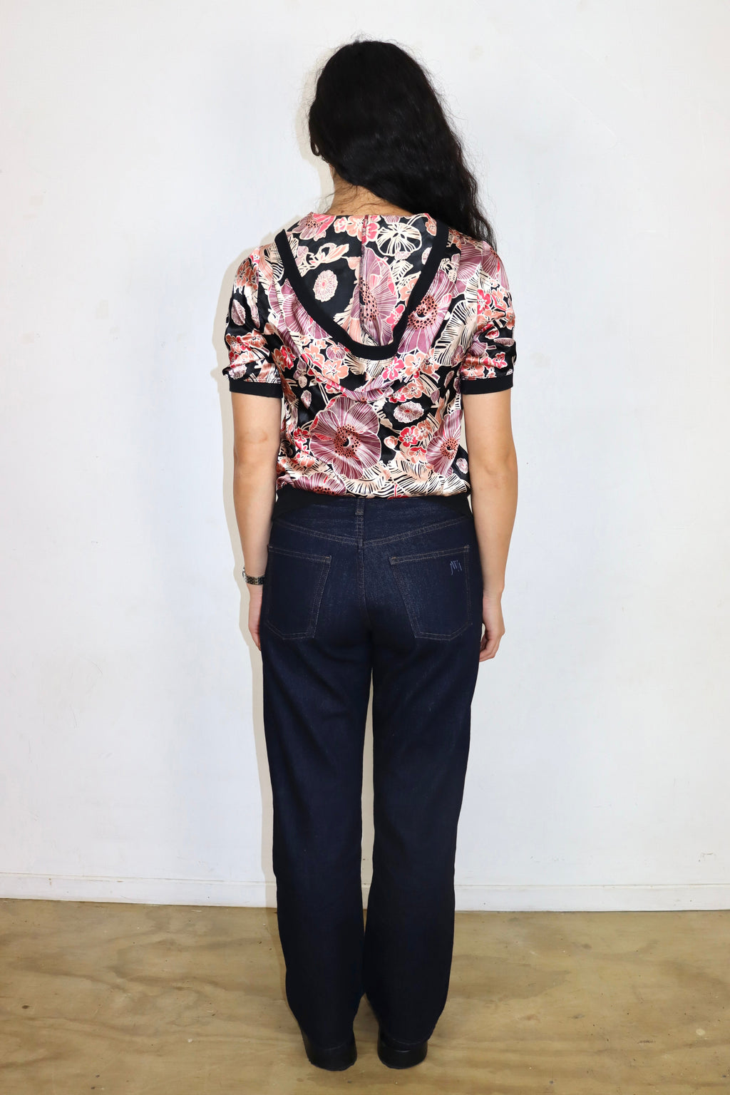 Floral Hooded Satin Top┃Size 8