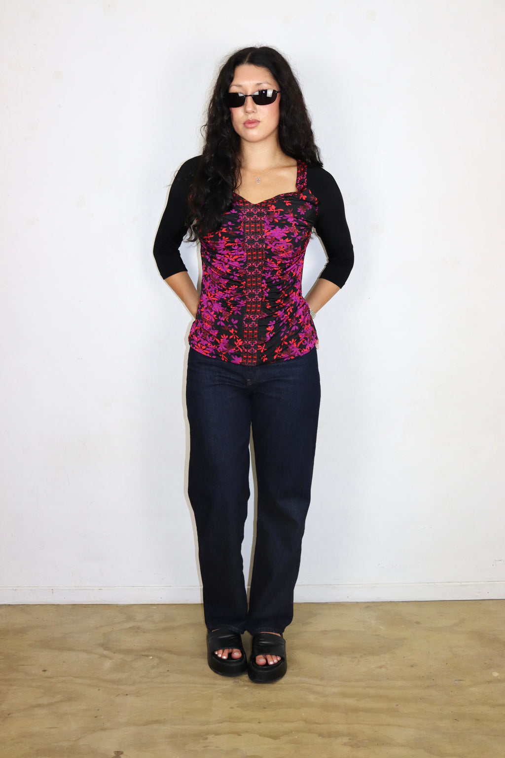 Just Cavalli Floral 3/4 Sleeve Top┃Size 44