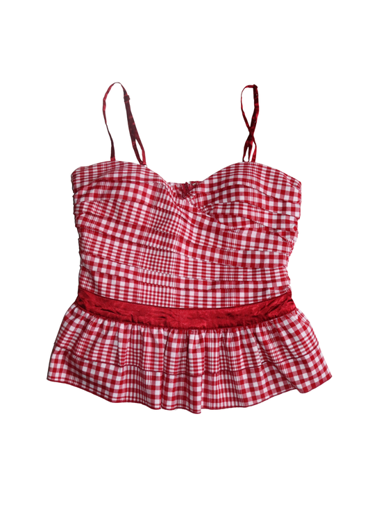 Red and White Gingham Singlet┃Size L