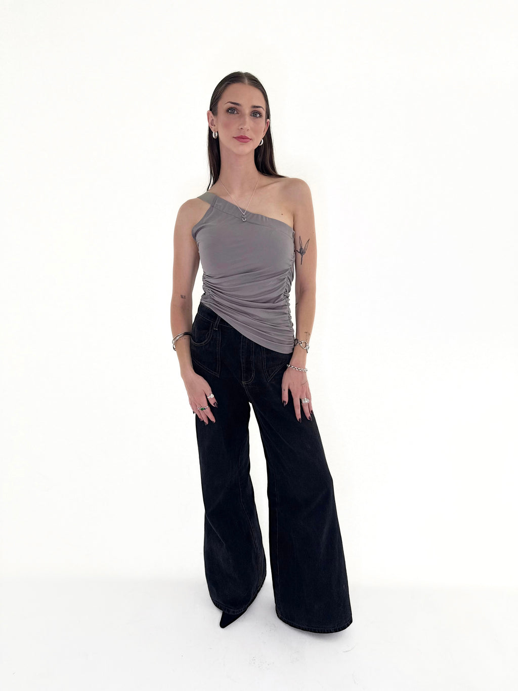 One Shoulder Grey Singlet┃Size S