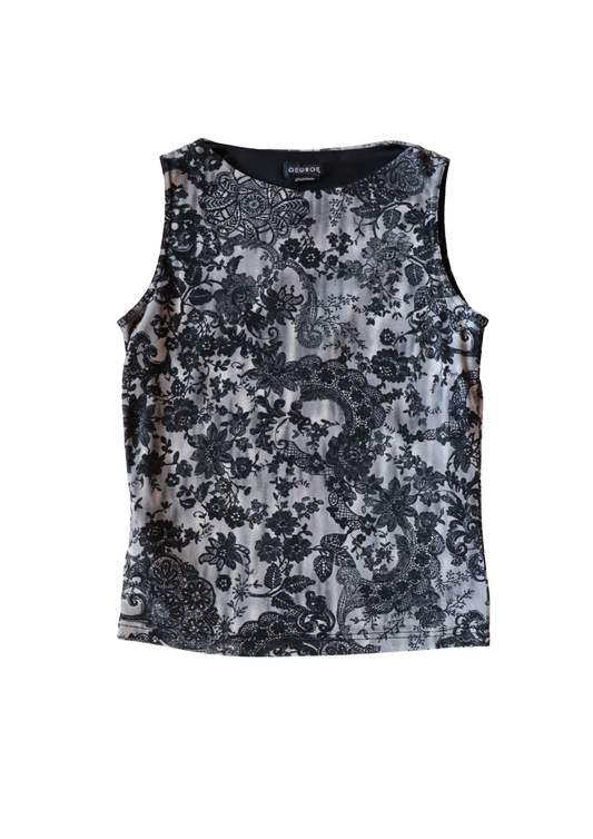 Grey and Black Floral Tank