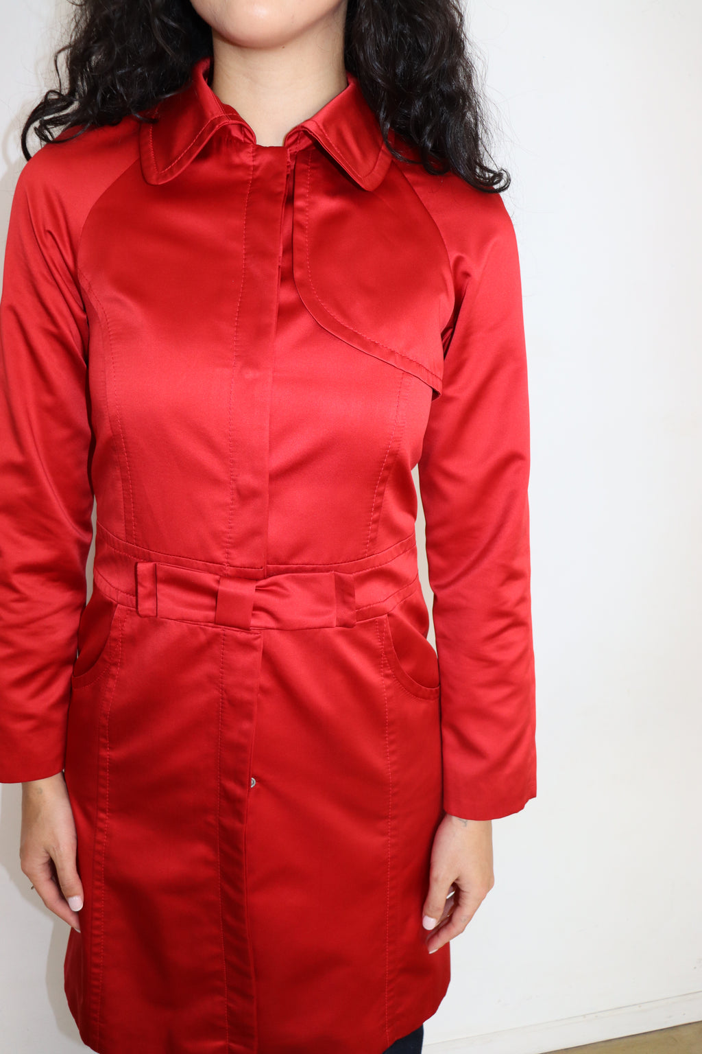 Y2K Red Satin Trench