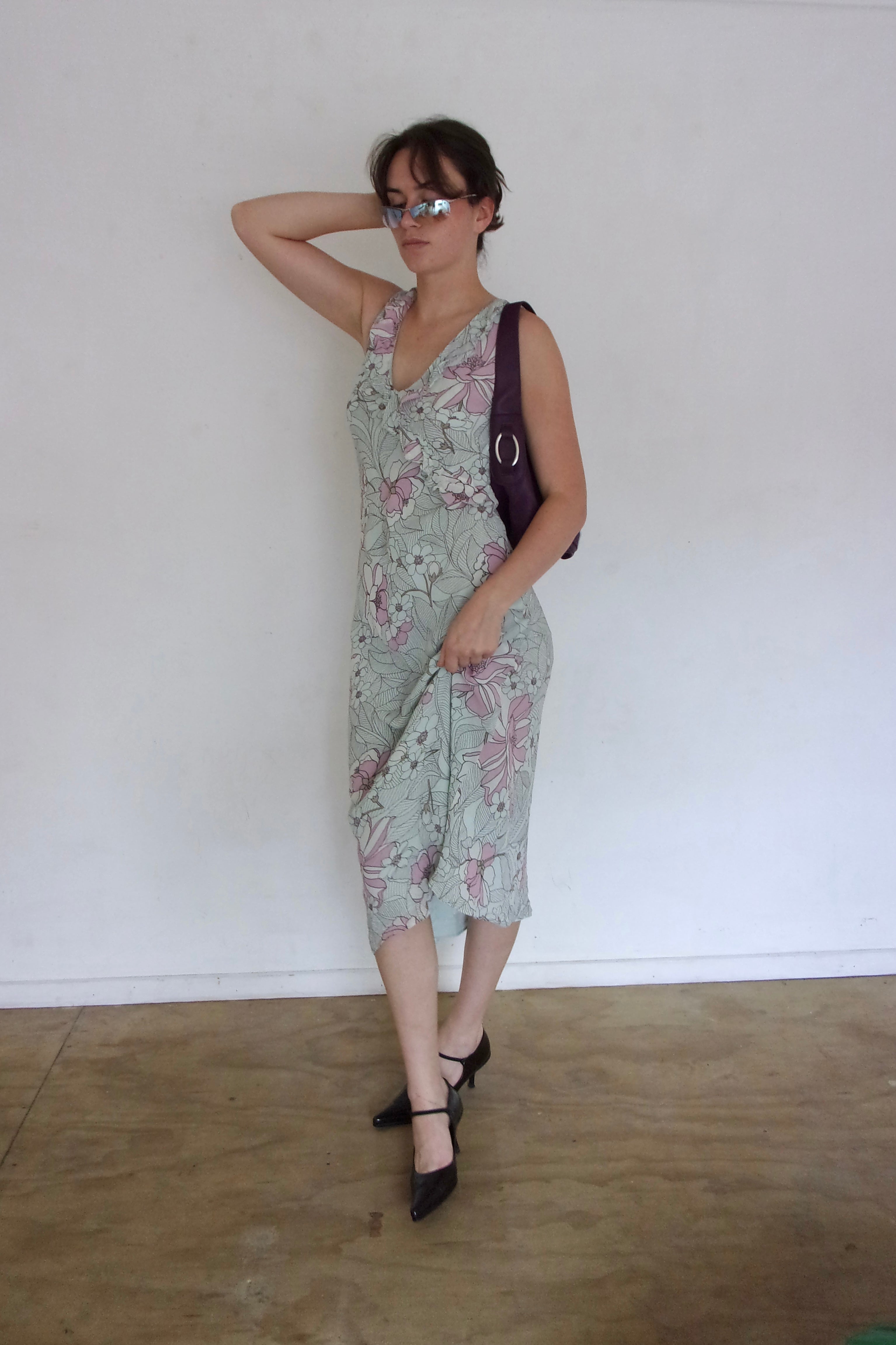 Vintage Green and Pink Floral Maxi Dress┃Size 12