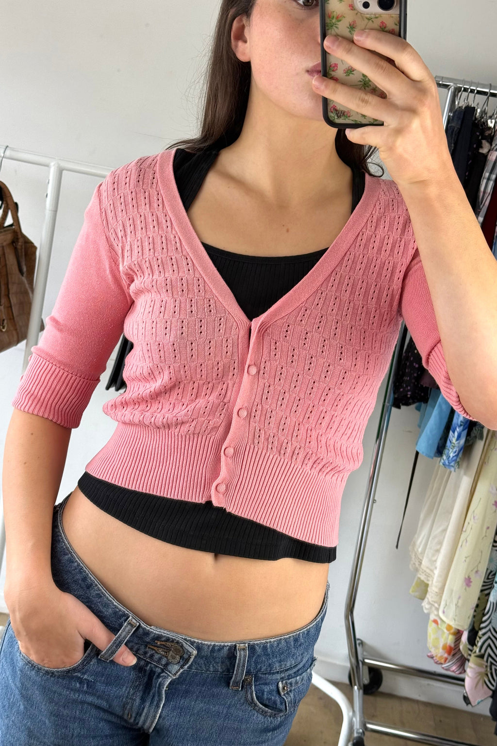 Pink 3/4 Sleeve Cardigan┃Size 8