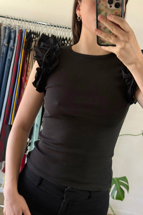 Black Ruffle Sleeve Tank┃Size XS