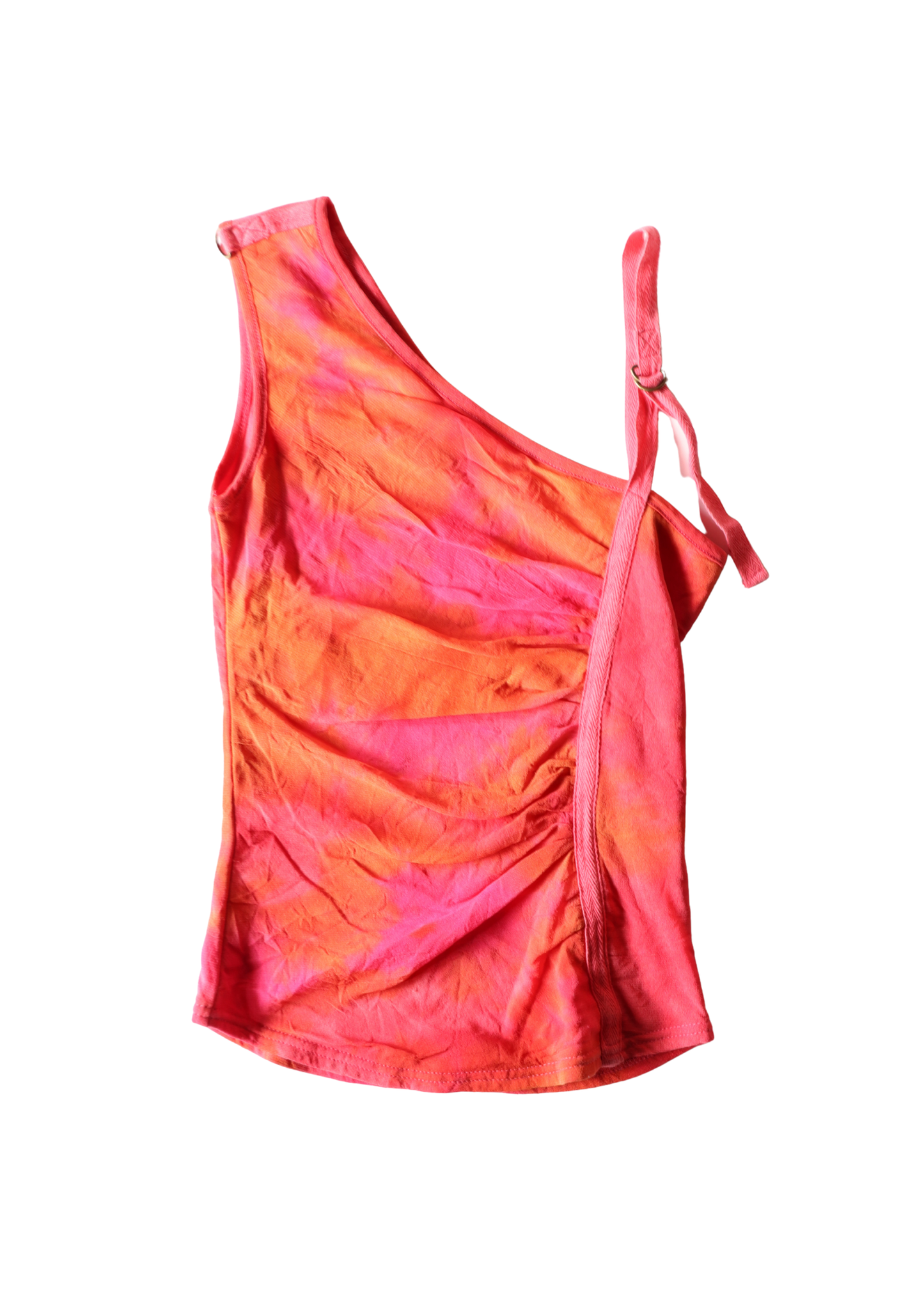 Y2K Orange and Pink One Shoulder Singlet┃Size S