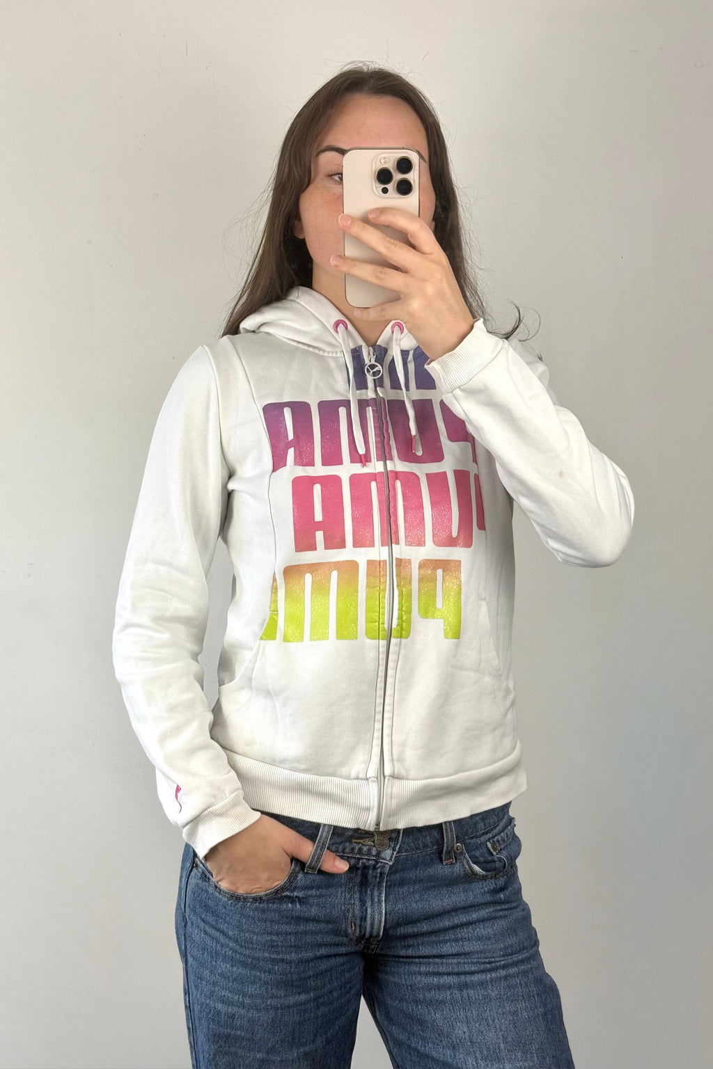 White Puma Zip-up Hoody┃Size M
