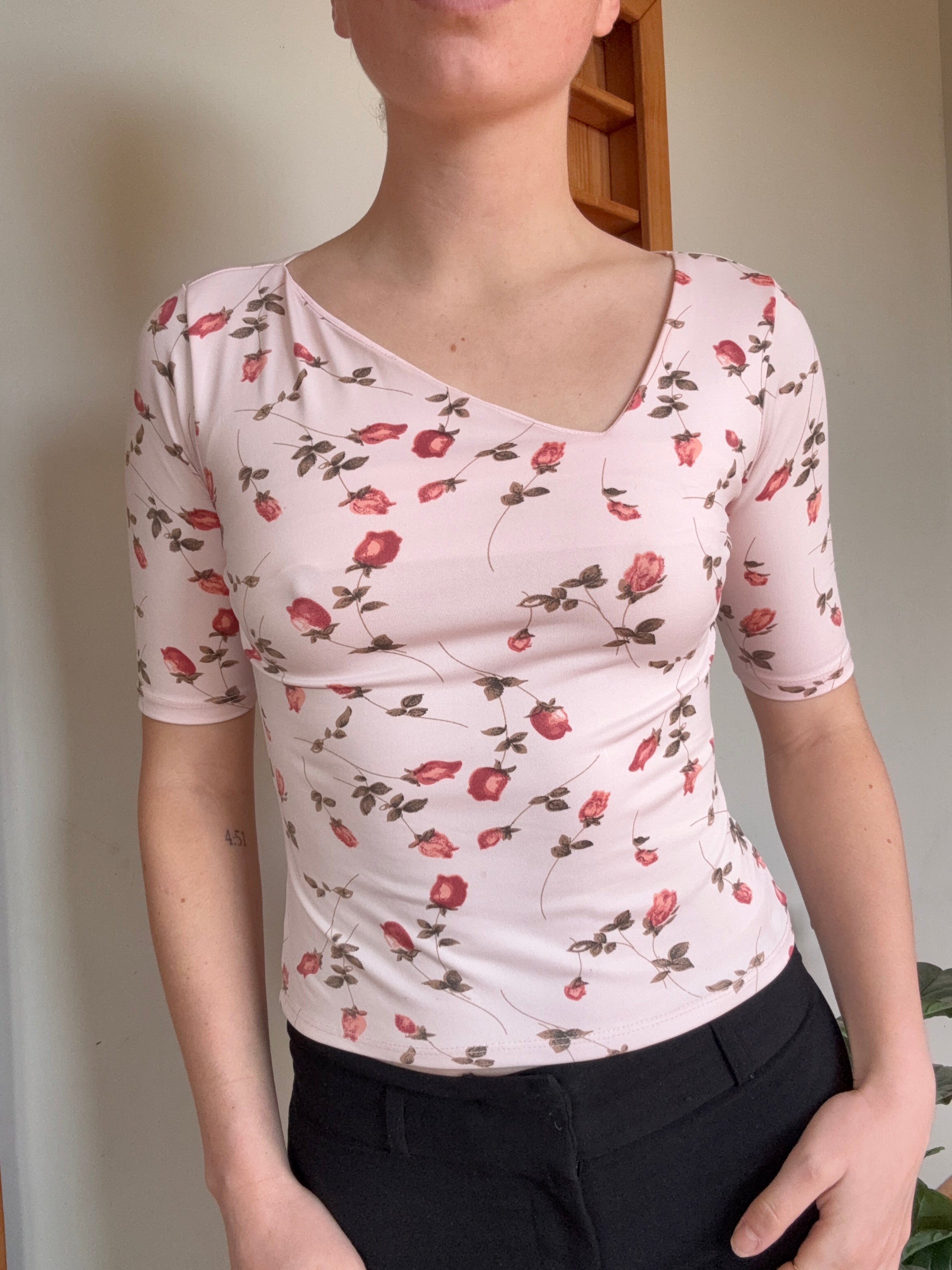 Vintage Pink Rose Top┃Size M