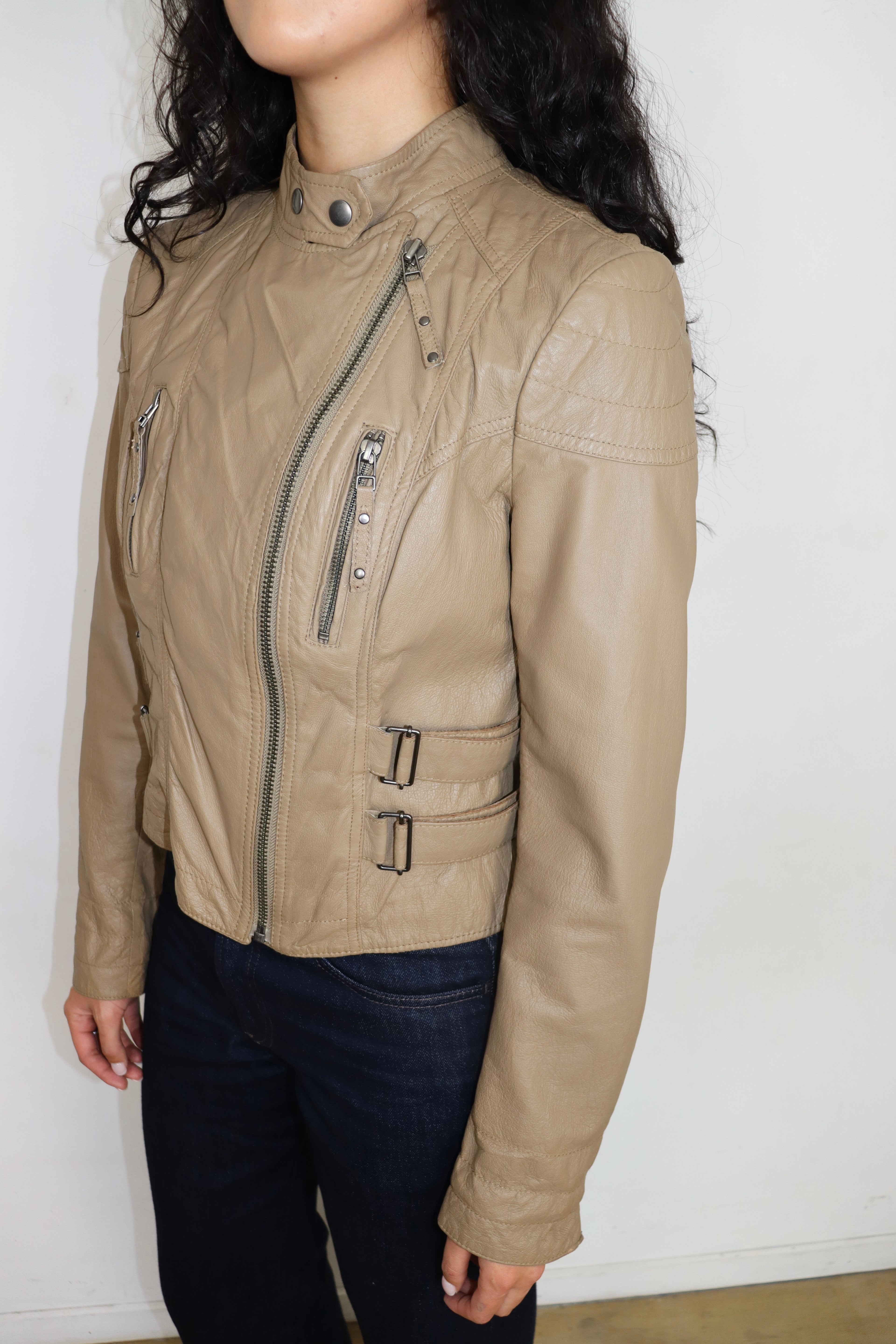 Y2K Brown Leather Biker Jacket┃Size 10