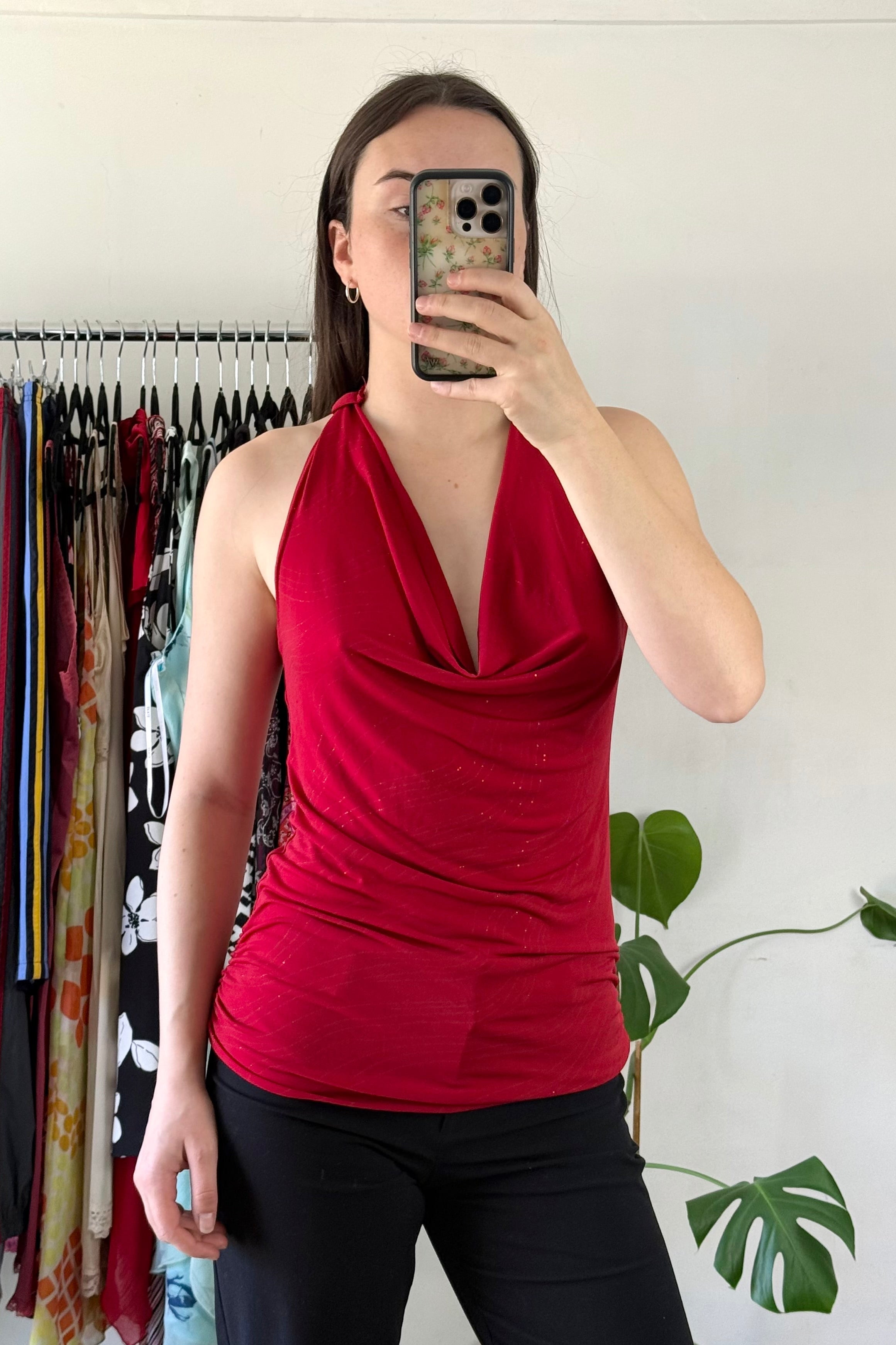 Red Cowl Neck Singlet