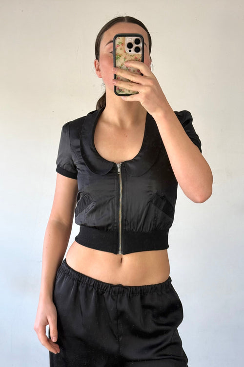 Black Vintage Pagani Satin Top┃Size XS