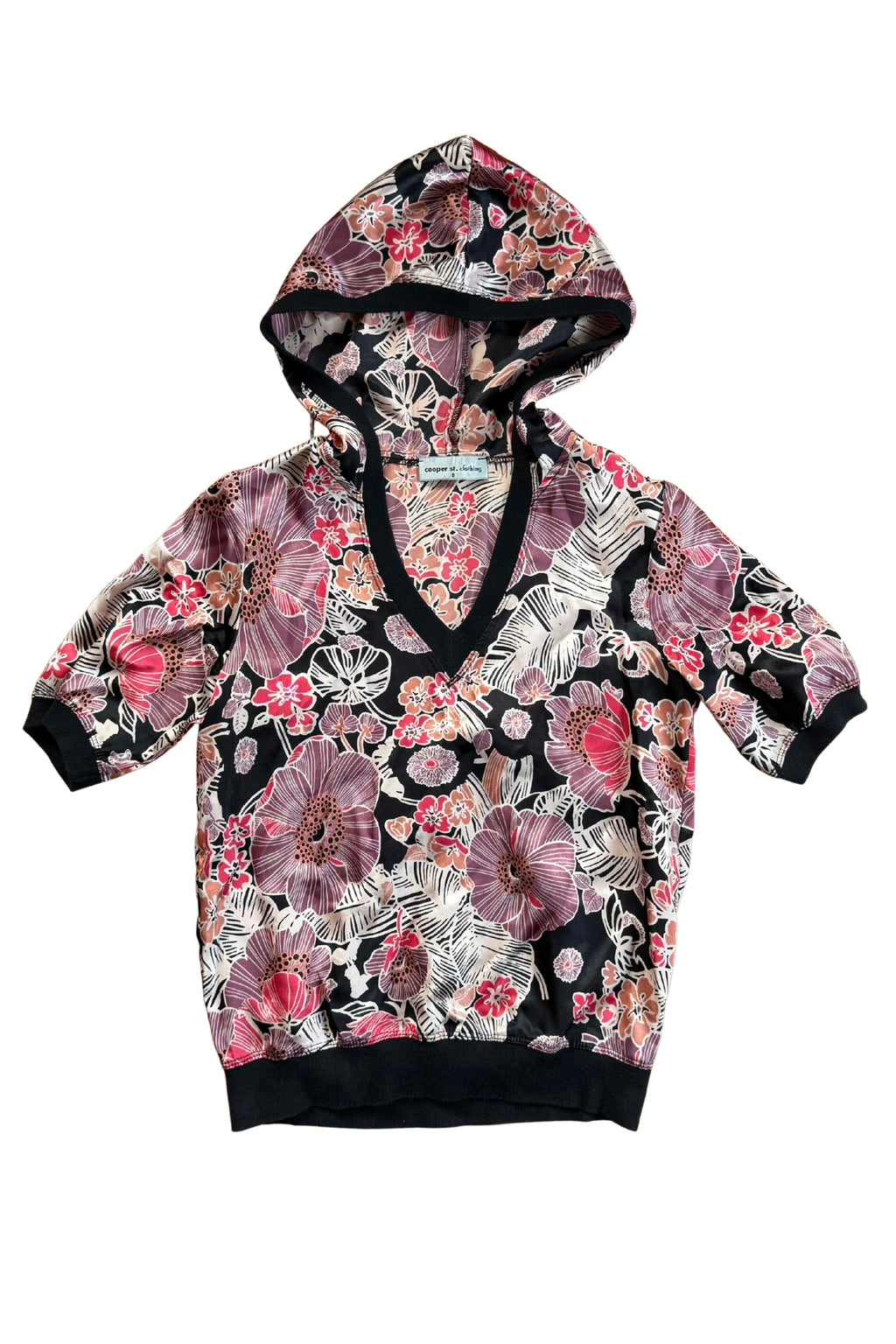 Floral Hooded Satin Top┃Size 8