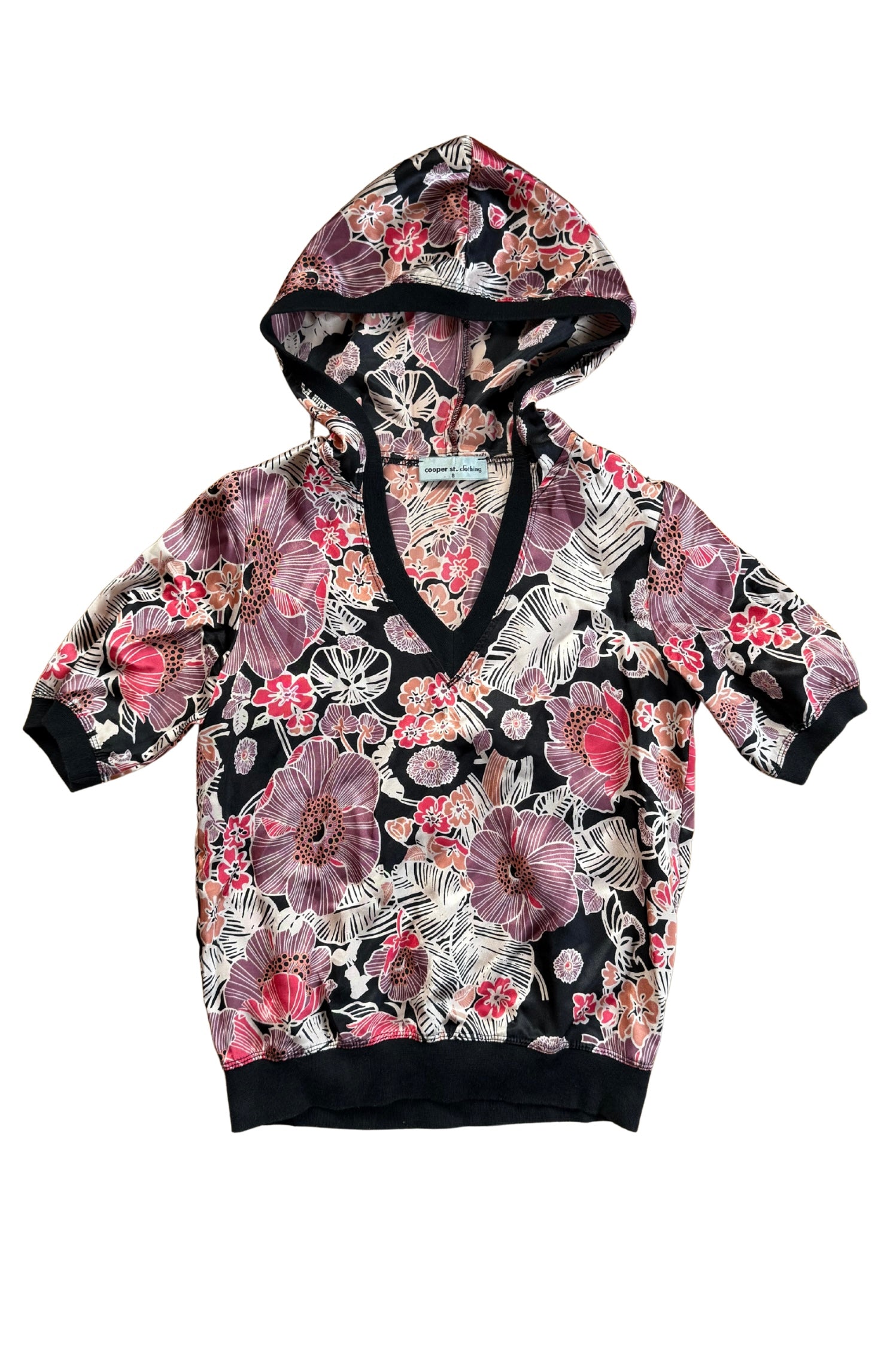 Floral Hooded Satin Top┃Size 8