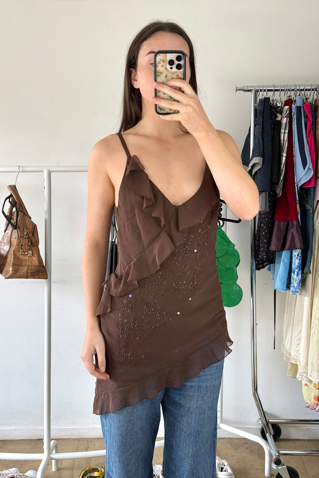 Vintage Brown Chiffon Singlet┃Size 10