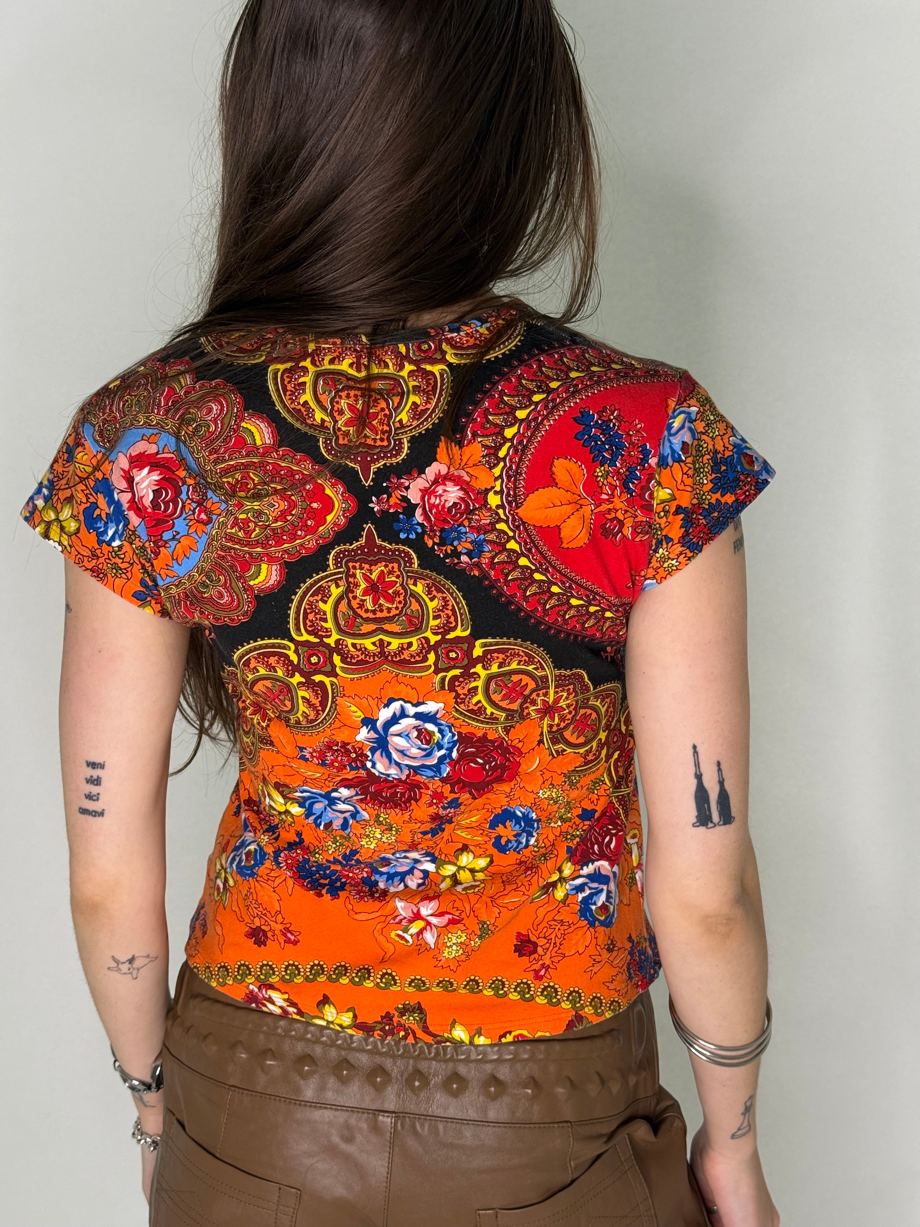 Orange Beaded Miss Sixty Baby Tee┃Size XL