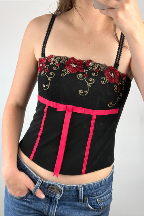 Black and Red Floral Corset Top┃Size 10