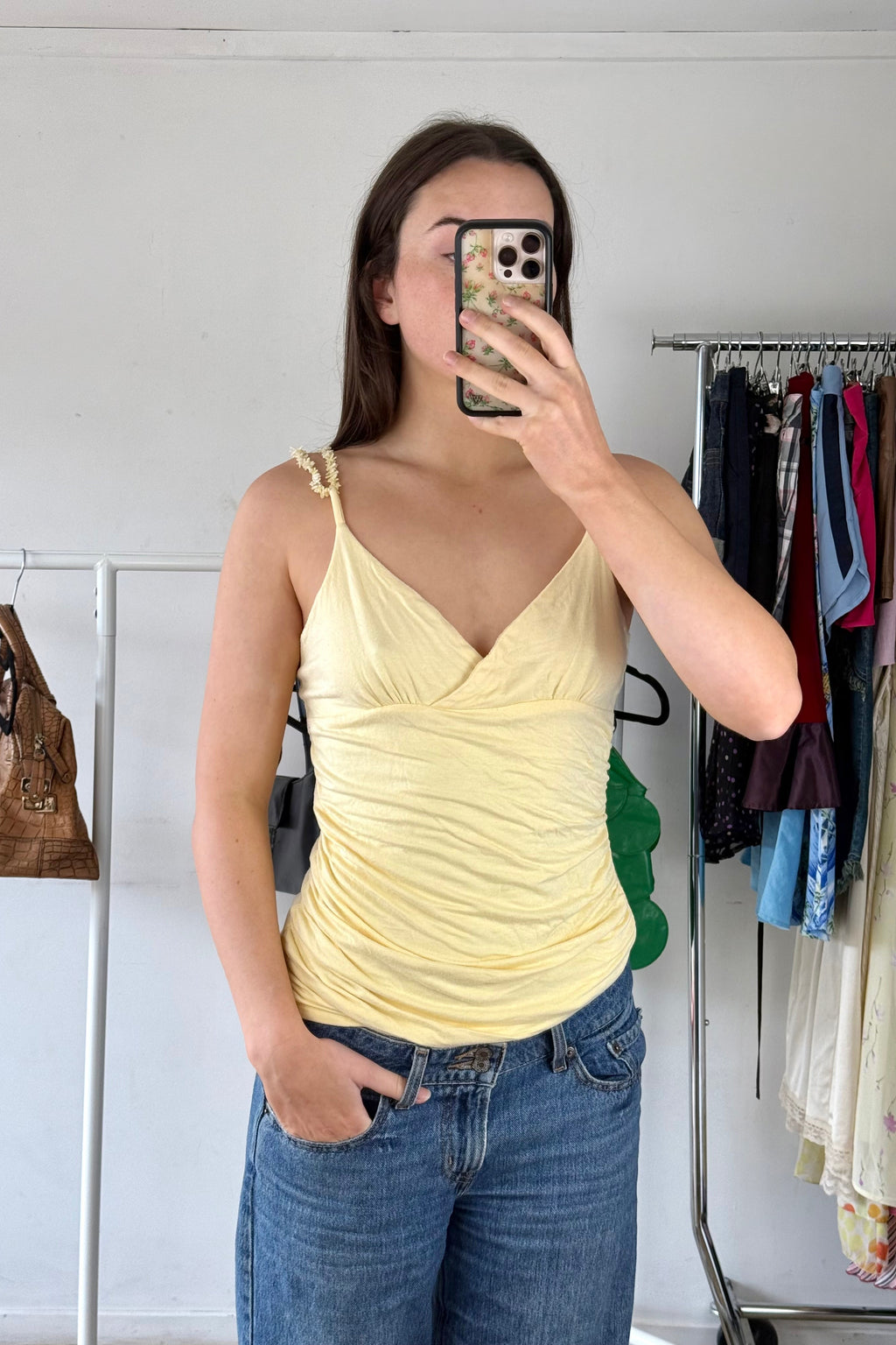 90s Yellow Singlet Top┃Size L