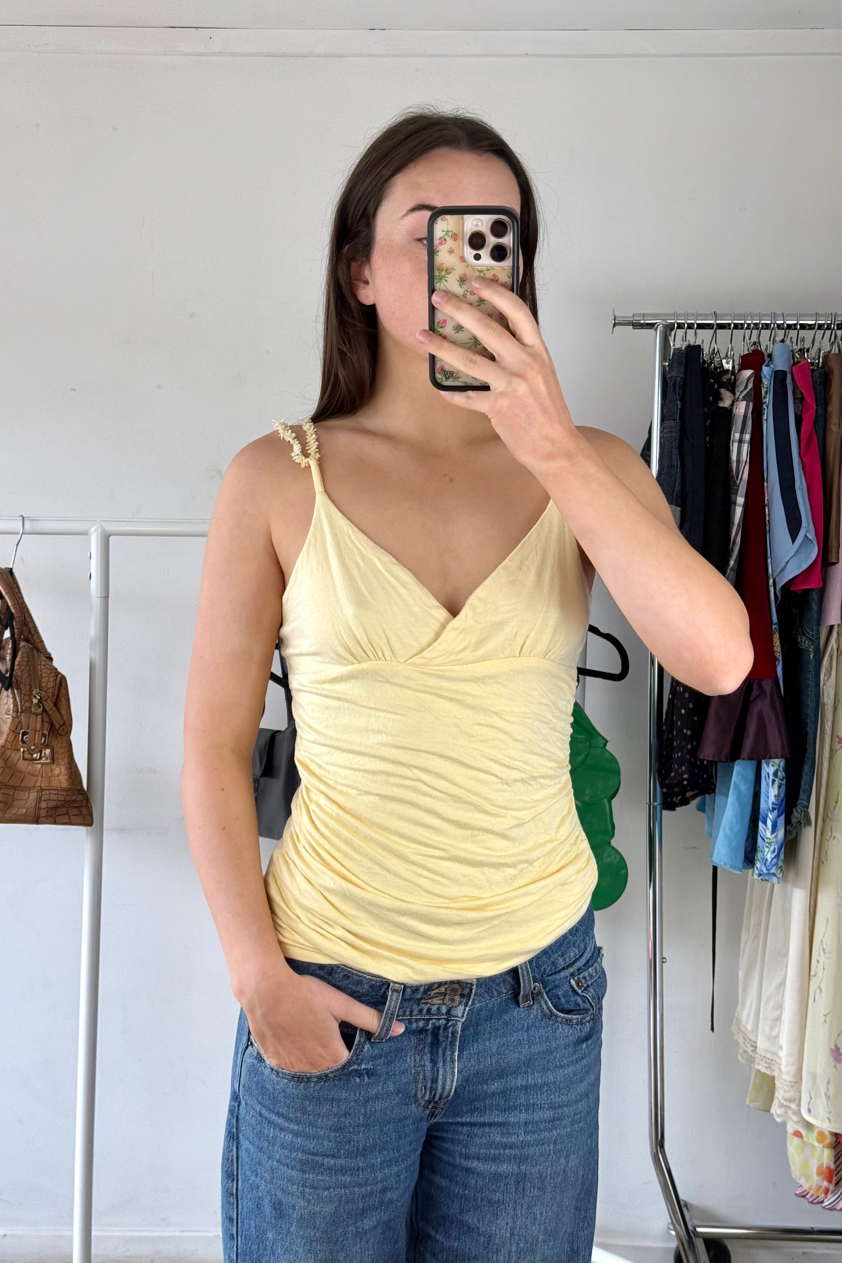 90s Yellow Singlet Top┃Size L