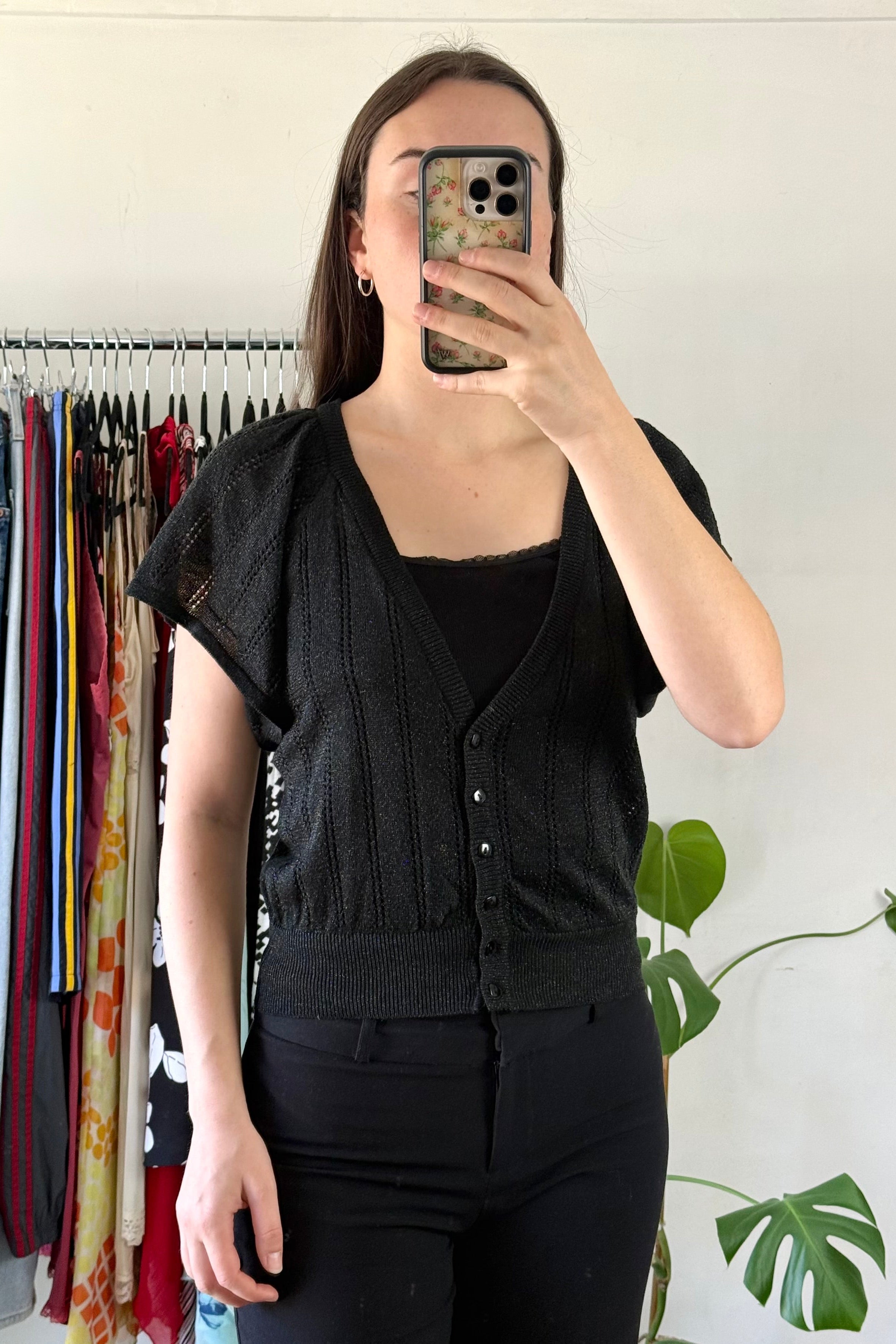 Vintage Black Short Sleeve Cardigan