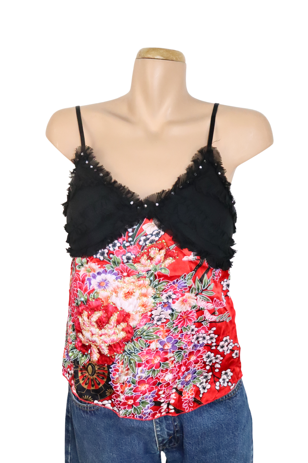 Vintage Red Floral Sequin Singlet