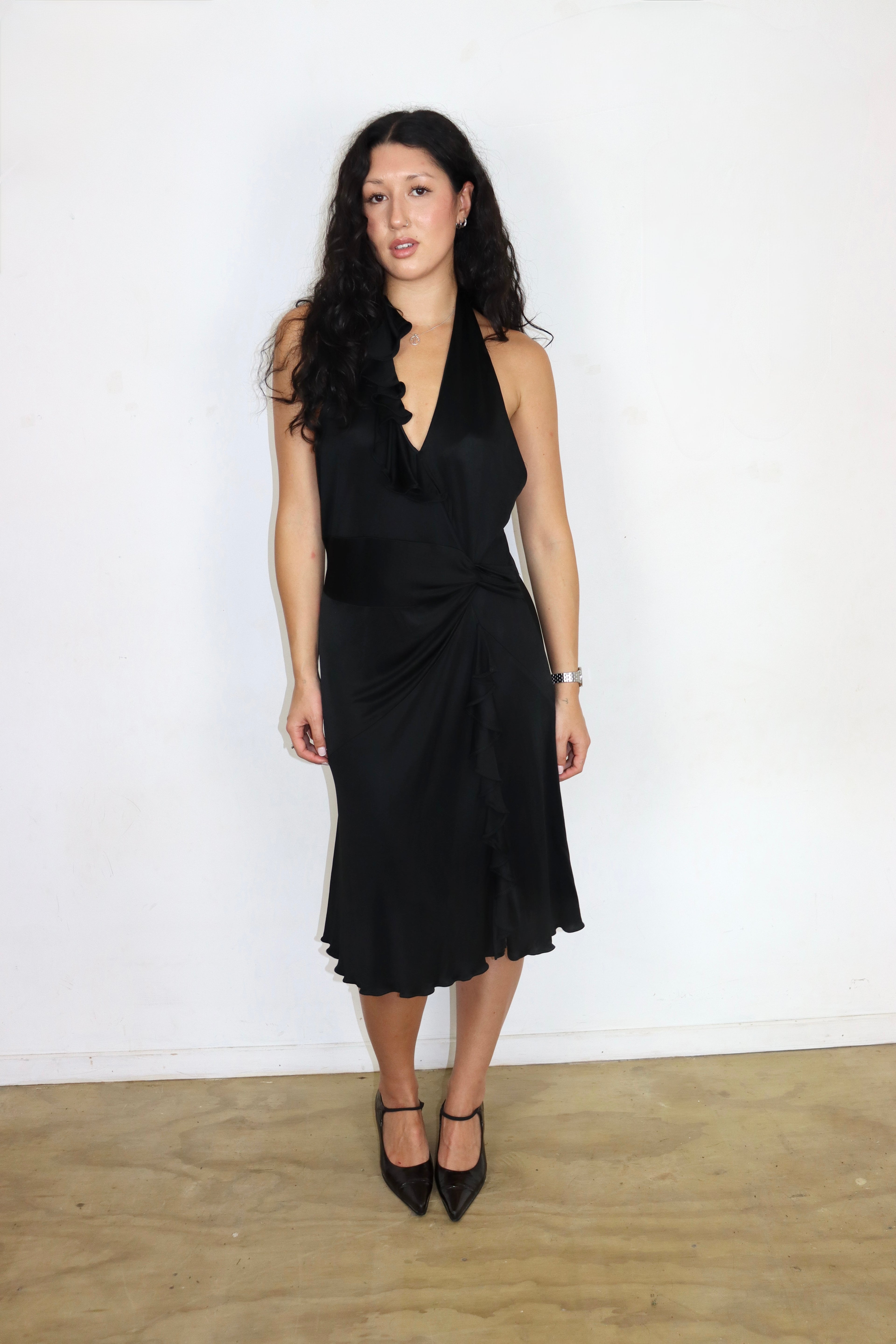 Black Ruffle Halterneck Dress┃Size 12