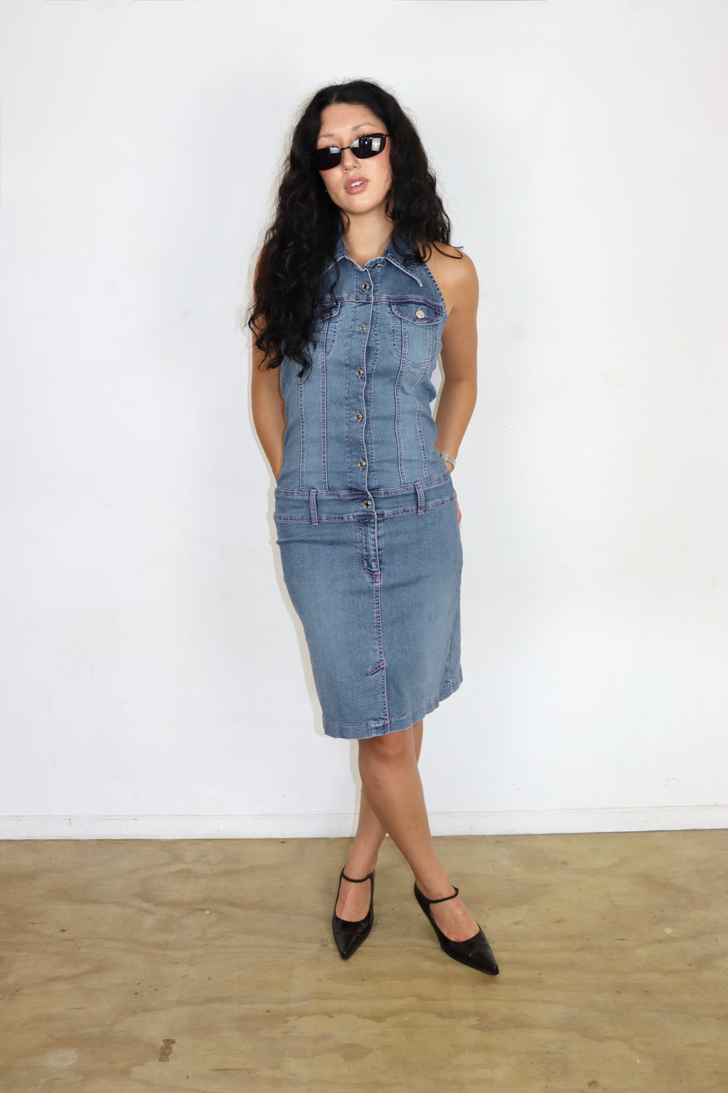 Y2K Denim Halterneck Dress┃Size M