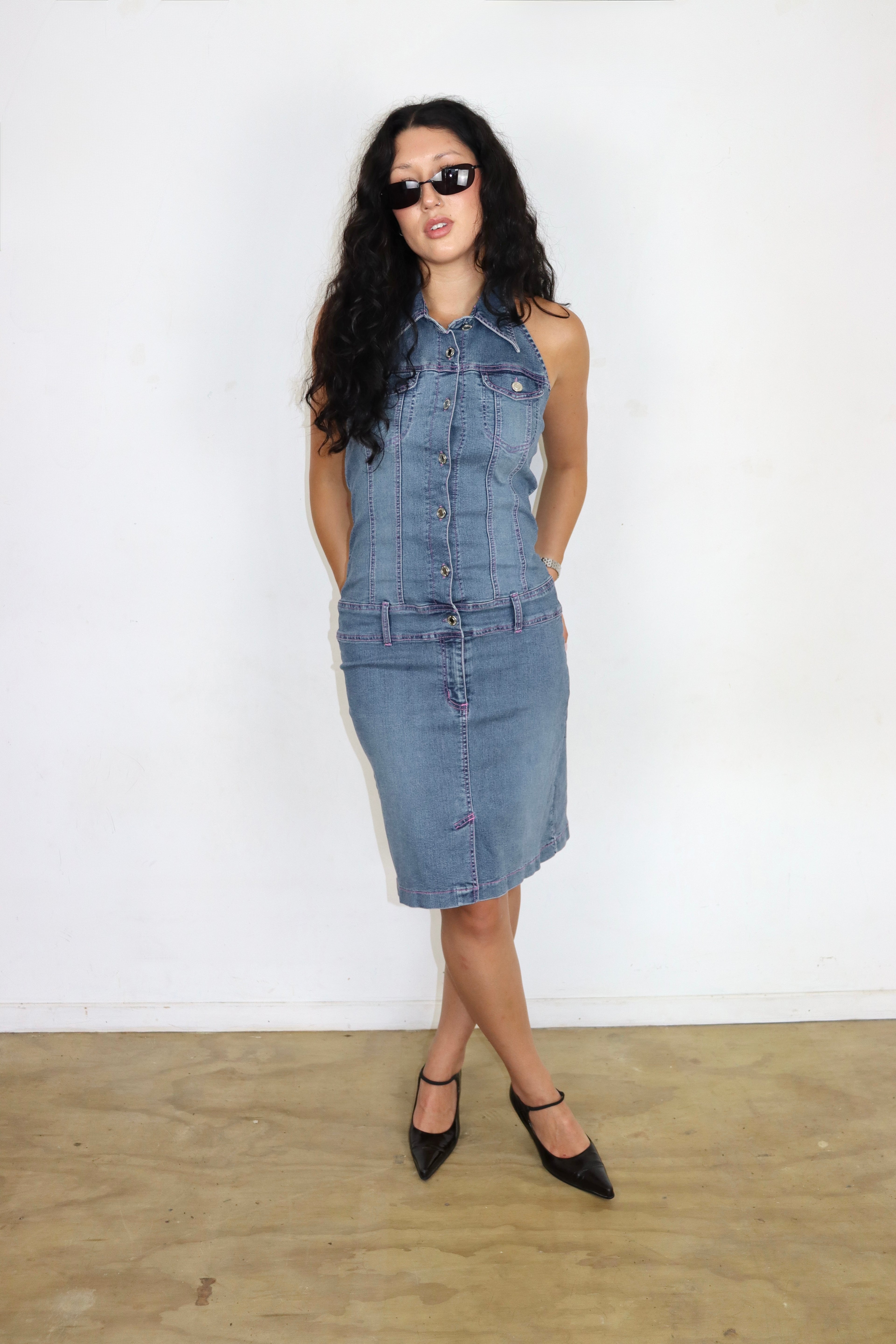 Y2K Denim Halterneck Dress┃Size M