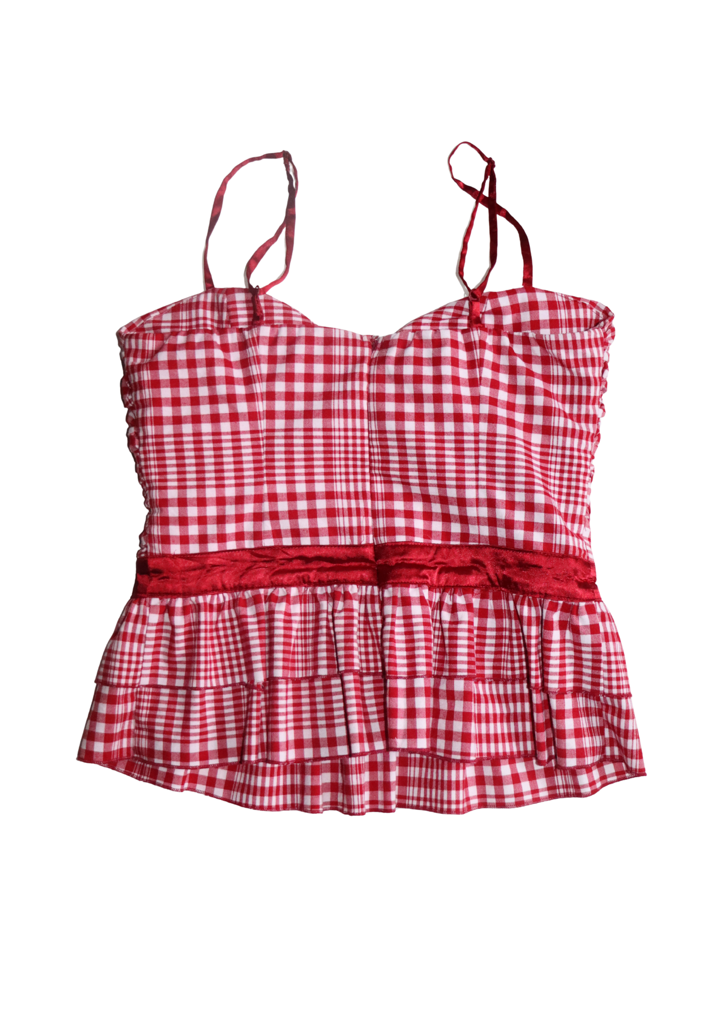 Red and White Gingham Singlet┃Size L