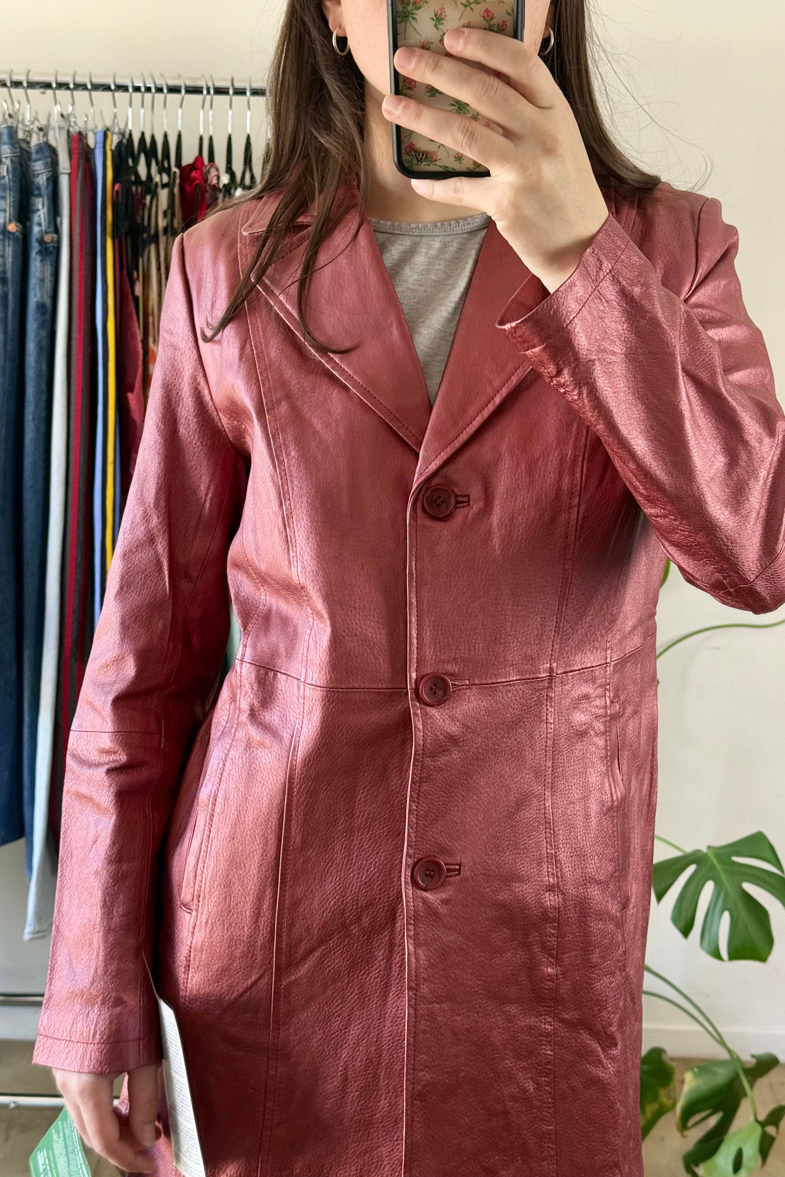 Vintage Leather Metallic Jacket┃Size 8