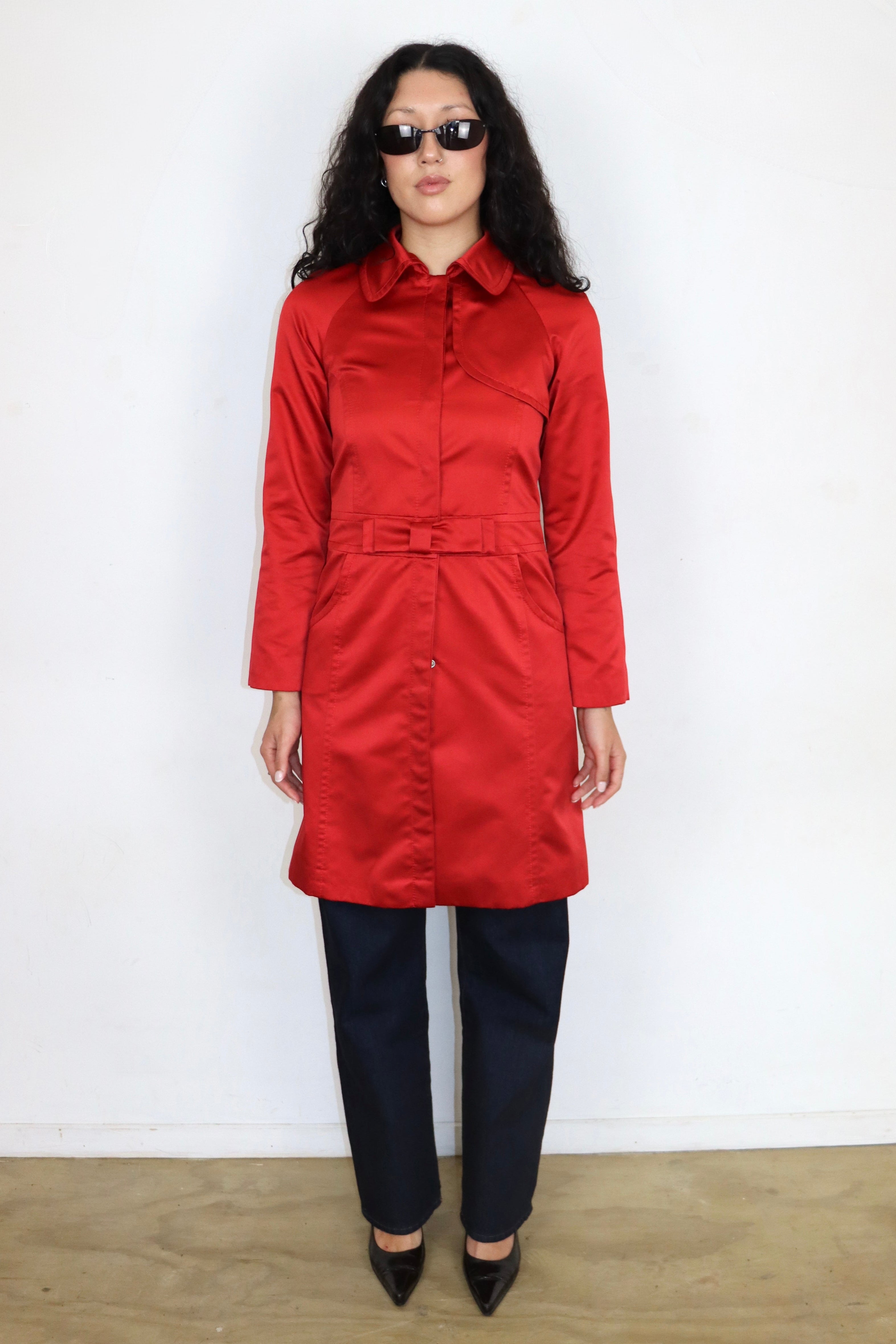 Y2K Red Satin Trench