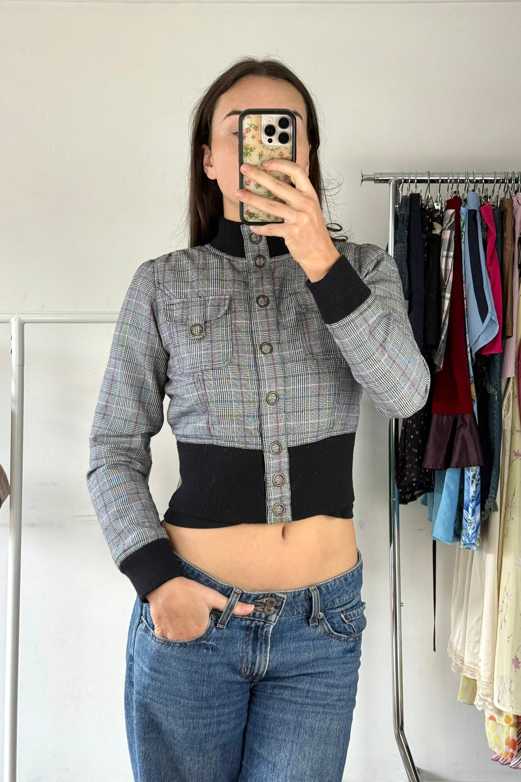 Grey Gingham Cropped Jacket┃Size 8
