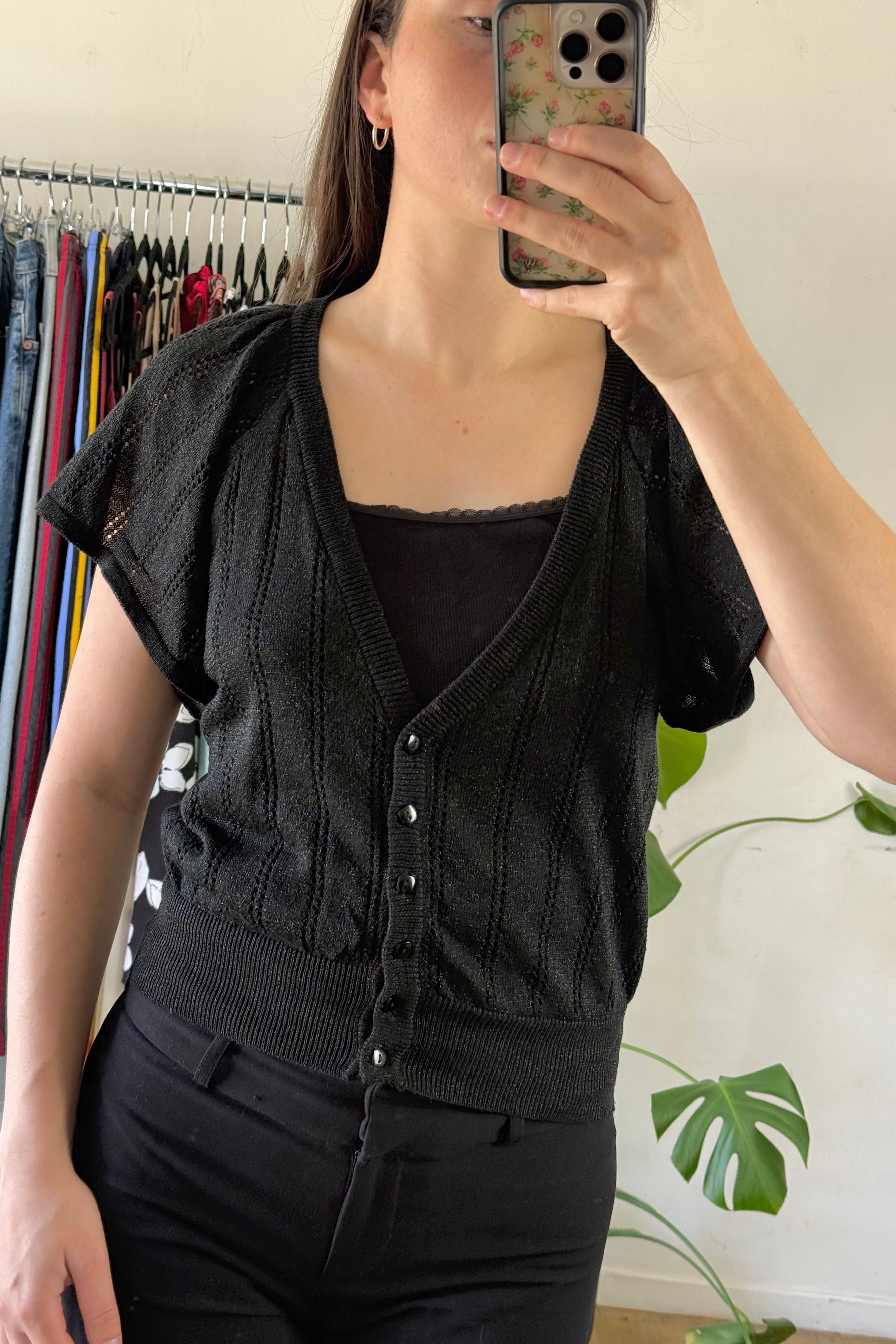 Vintage Black Short Sleeve Cardigan