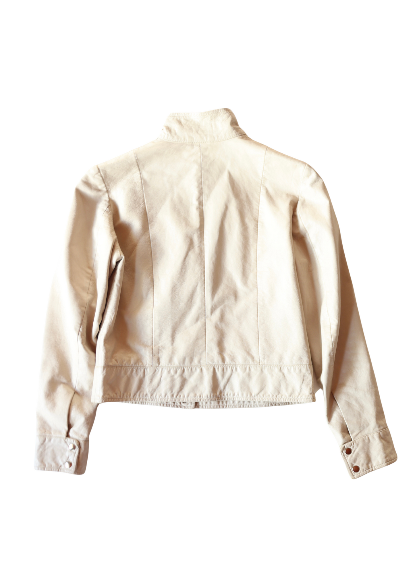 Cream Leather Biker Jacket┃Size S
