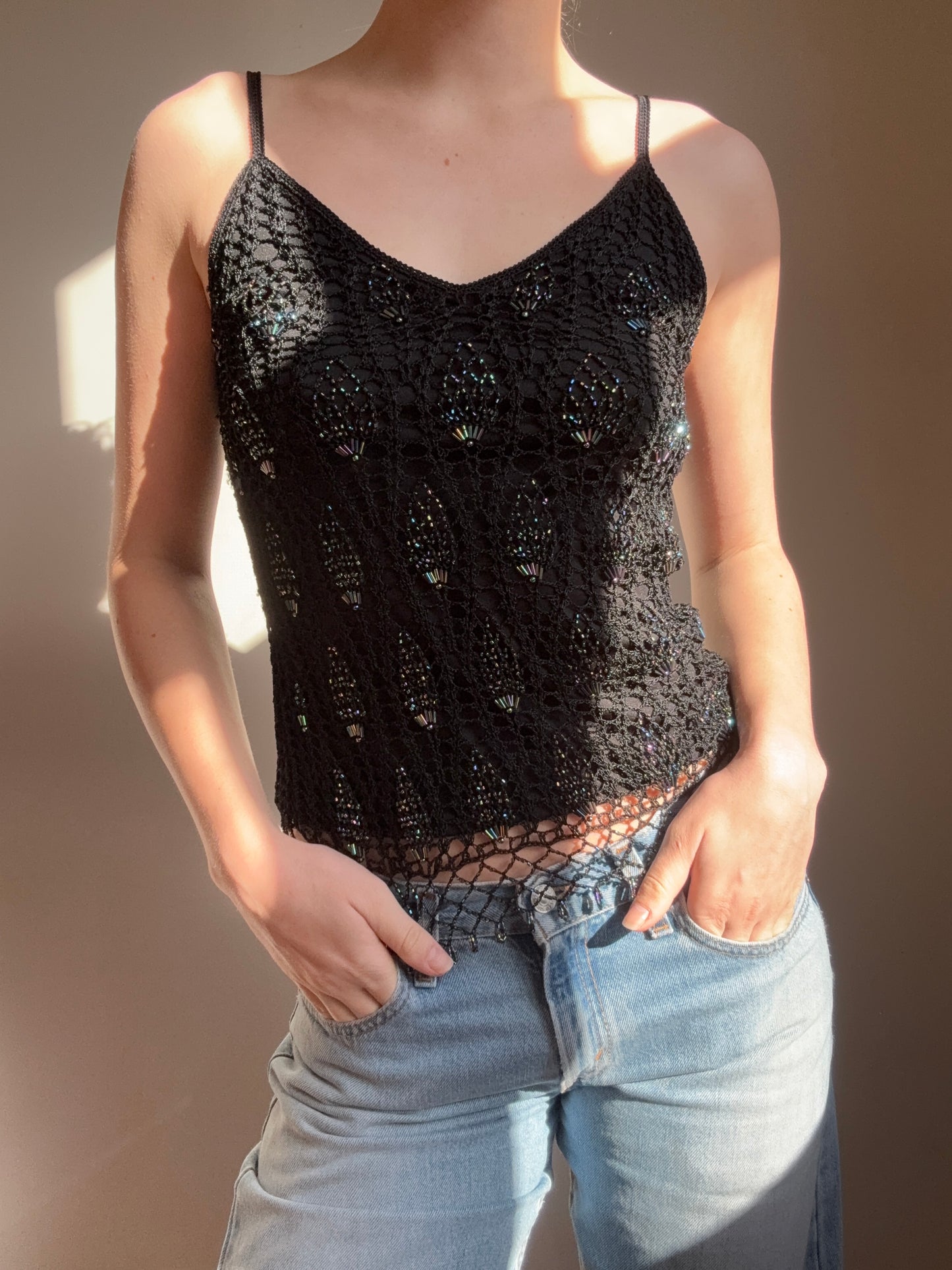 Vintage Beaded Crochet Singlet┃Size S/M