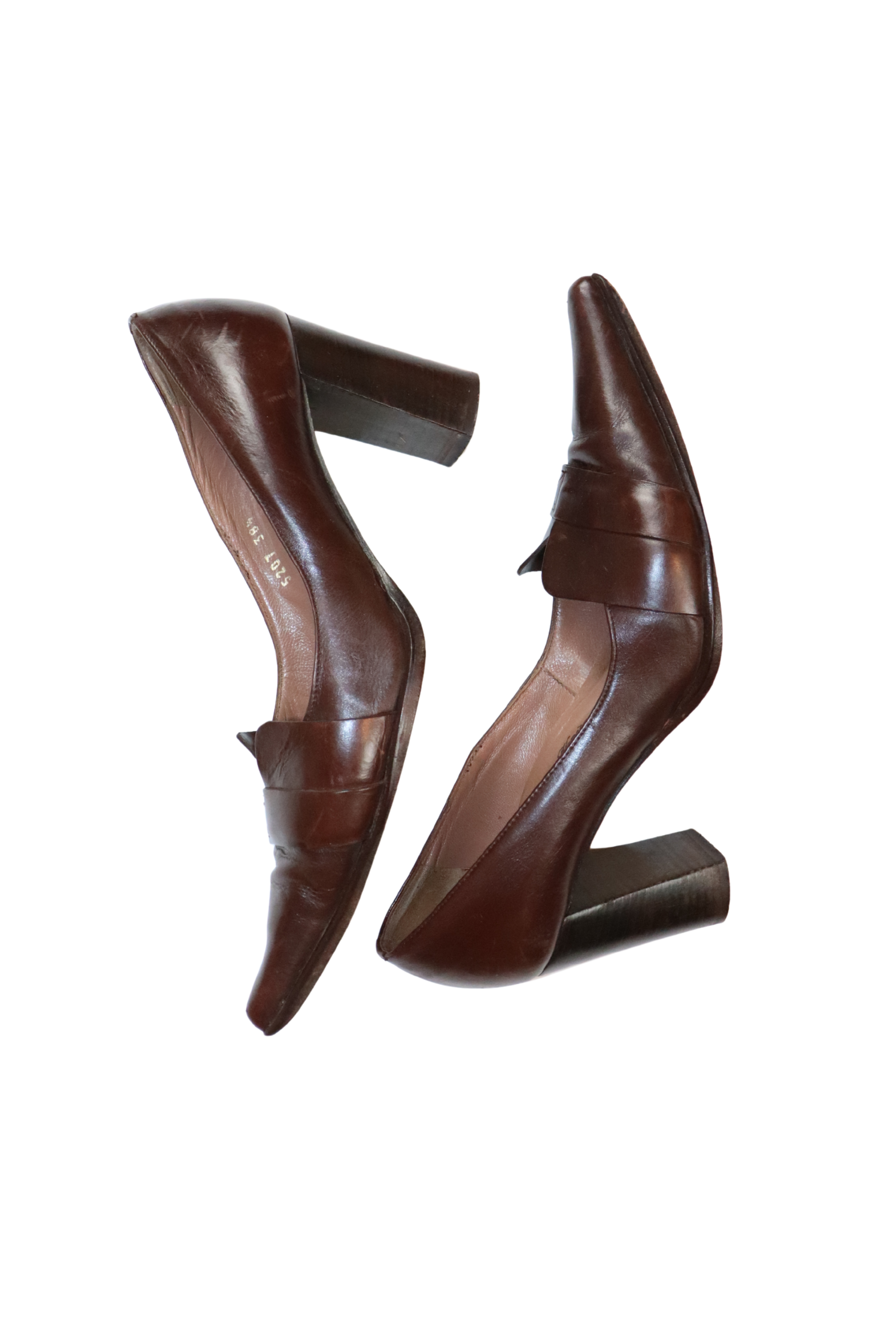 Brown Vintage Pointed Toe Heels┃38.5