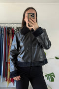 Fur Trim Pleather Jacket┃Size M