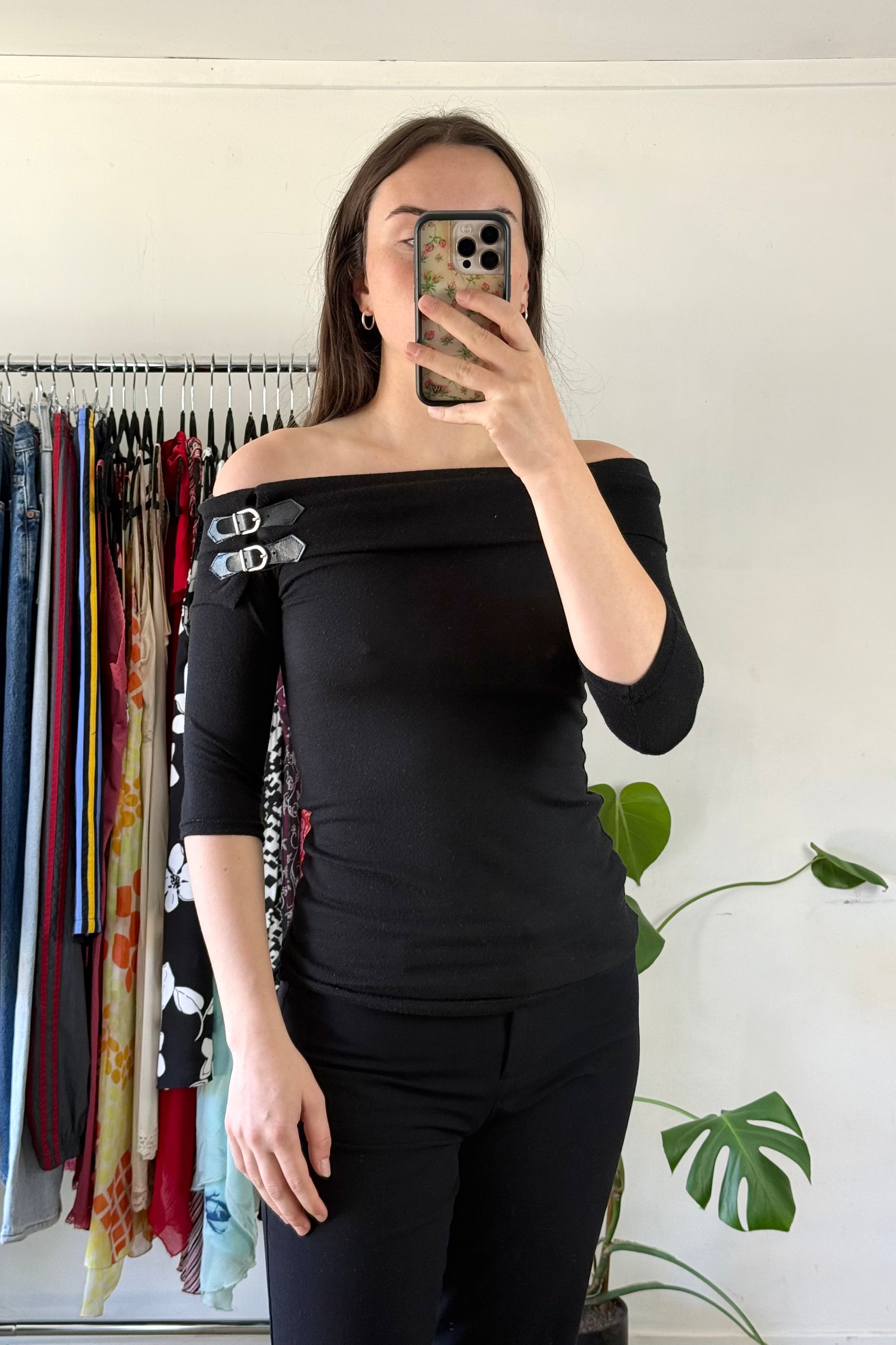 Y2K Off The Shoulder Buckle Top┃Size 8
